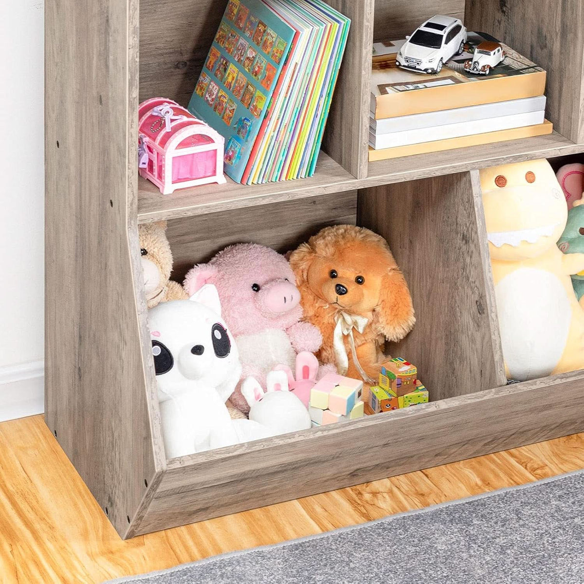 Kids Bookshelf Toy Storage Cabinet 35 Inch Long Greige