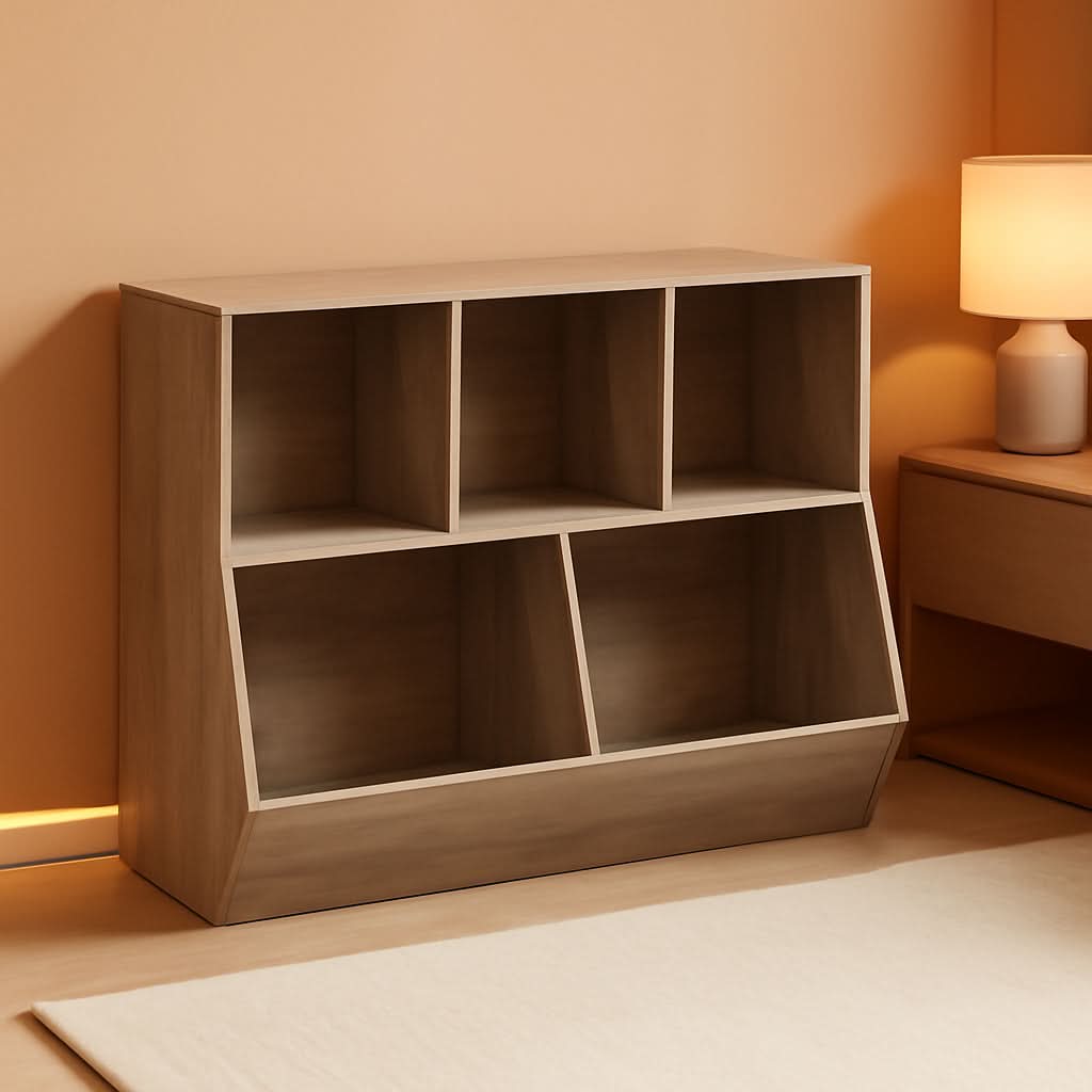 Kids Bookshelf Toy Storage Cabinet 35 Inch Long Greige