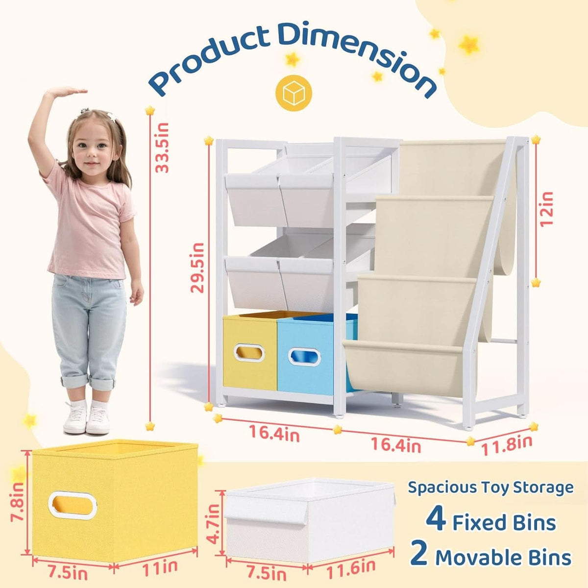 Kids Bookshelf Toy Storage Organizer With 6 Toy Bins