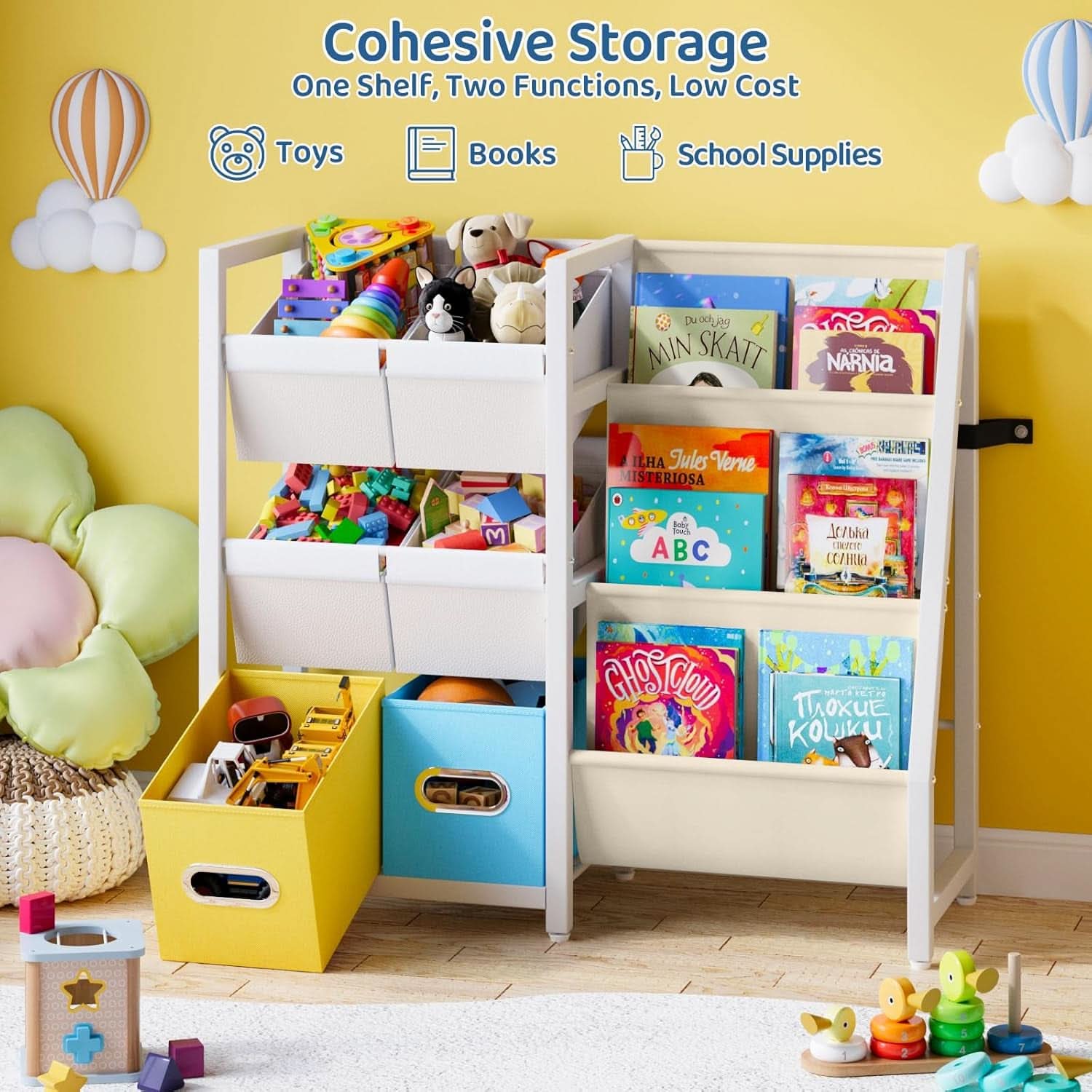 Kids Bookshelf Toy Storage Organizer With 6 Toy Bins