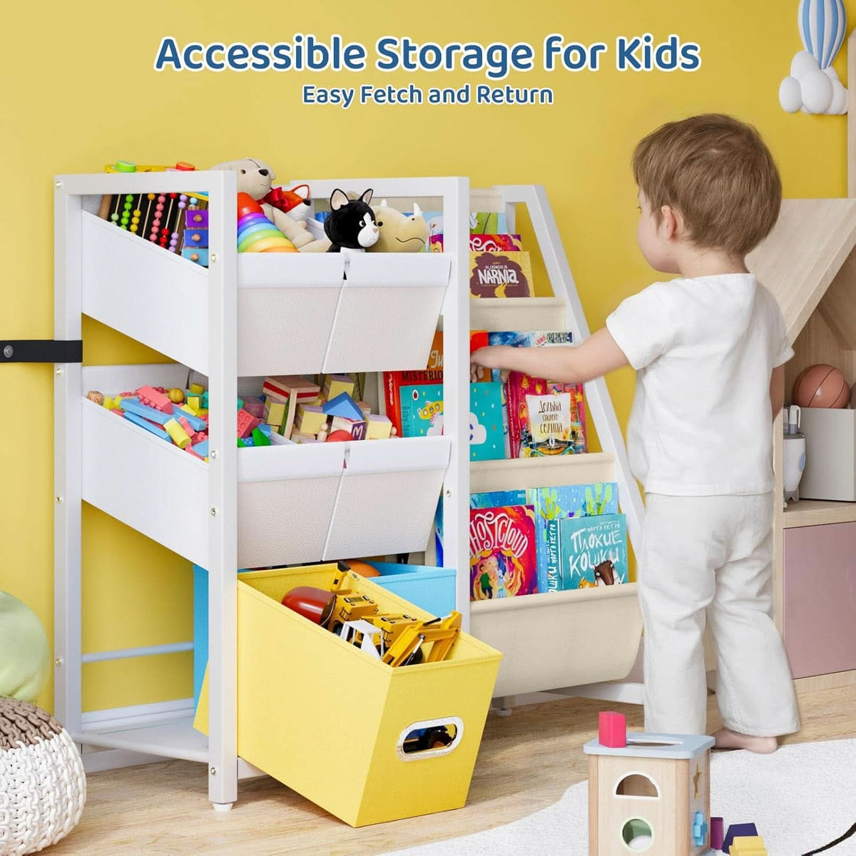 Kids Bookshelf Toy Storage Organizer With 6 Toy Bins