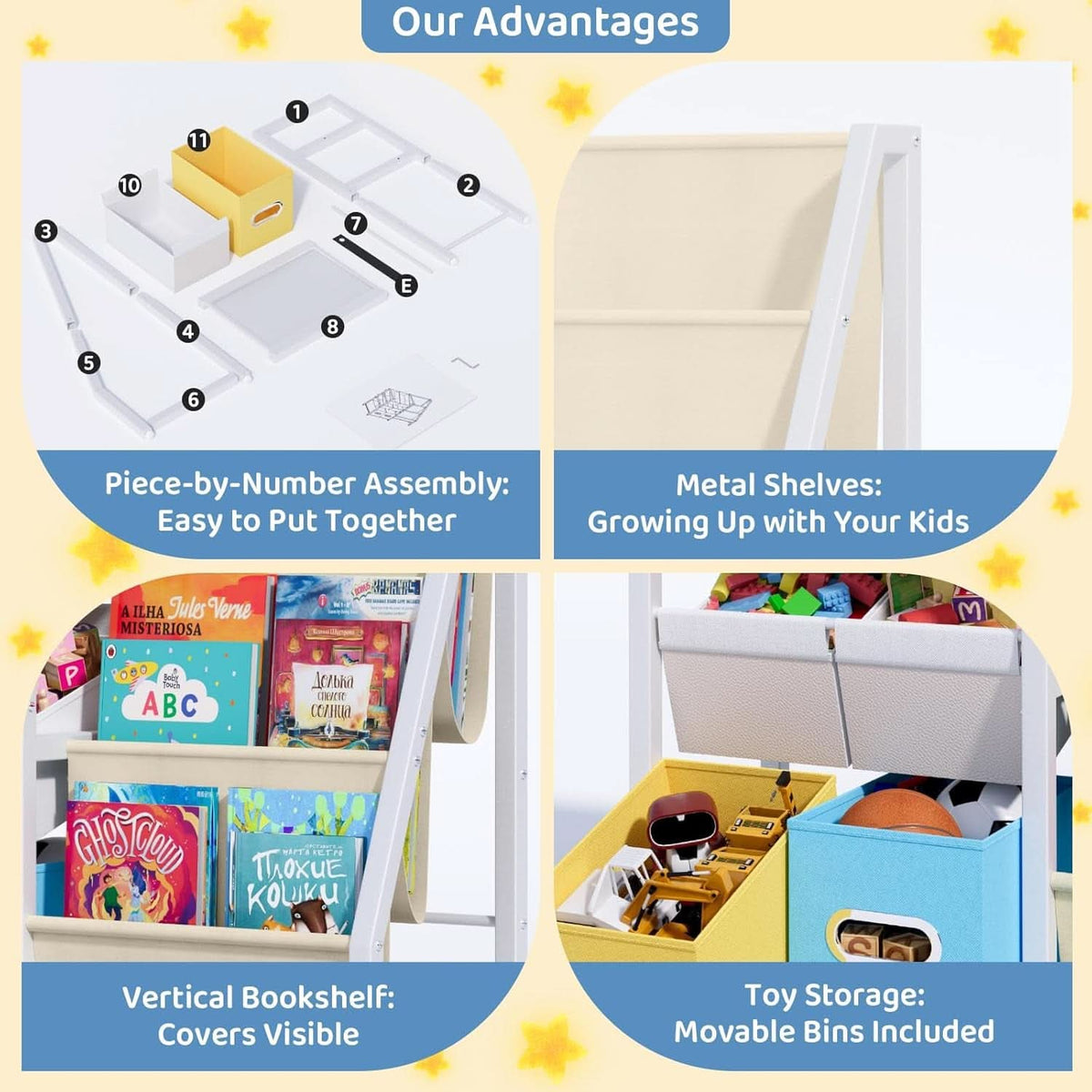 Kids Bookshelf Toy Storage Organizer With 6 Toy Bins
