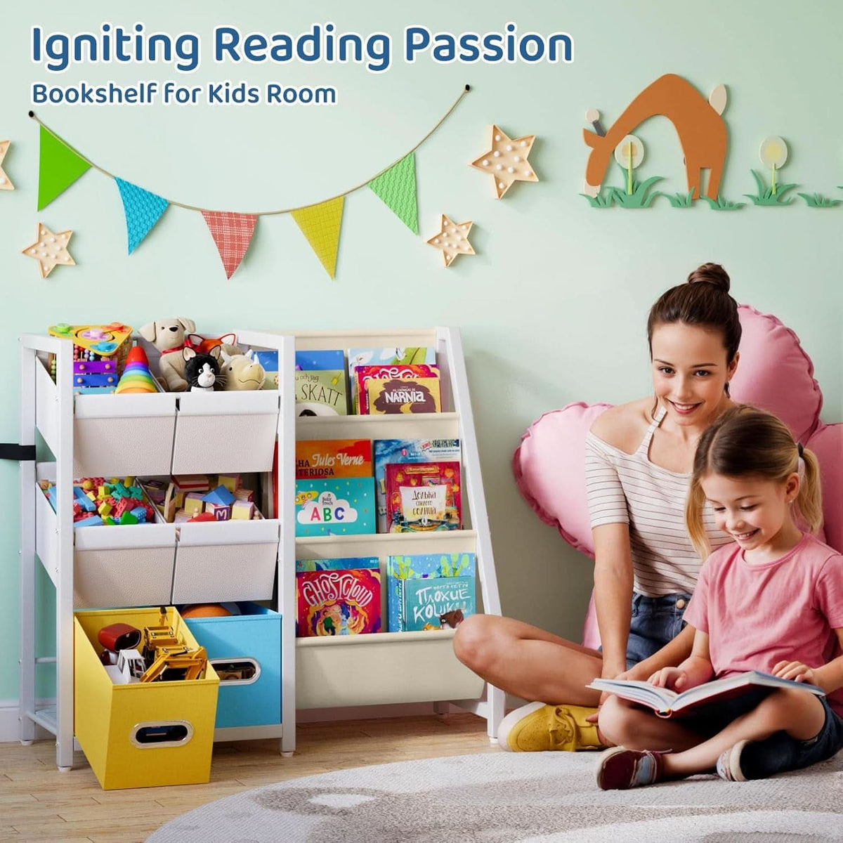 Kids Bookshelf Toy Storage Organizer With 6 Toy Bins