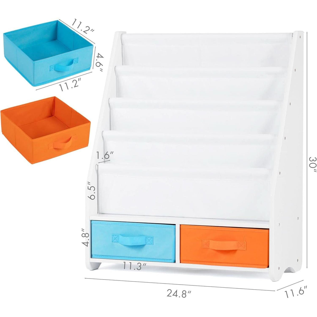Kids Bookshelf With Storage Bins White Nursery Toddler