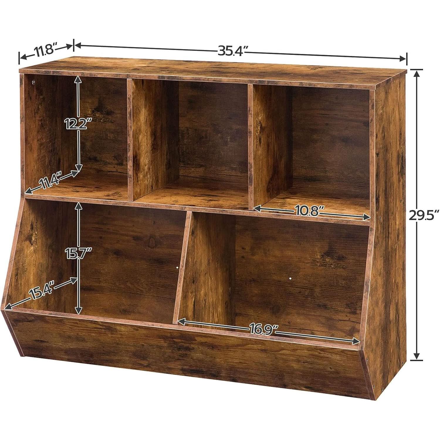 Kids Bookshelf With Toy Storage Cubby 35.4 Inch Rustic Brown