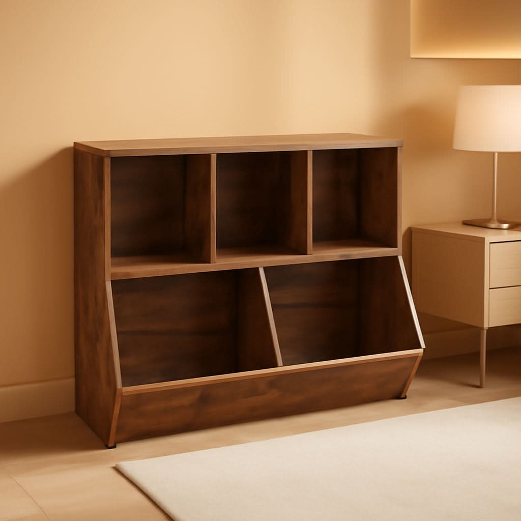 Kids Bookshelf With Toy Storage Cubby 35.4 Inch Rustic Brown