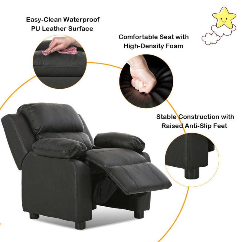 Kids Deluxe Headrest Recliner Sofa Chair Hidden Storage