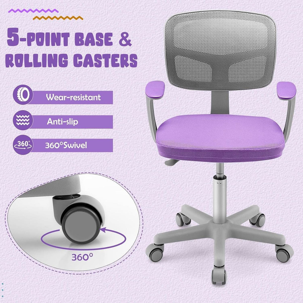 Kids Desk Chair Height Adjustable 16 To 21 Inches Violet