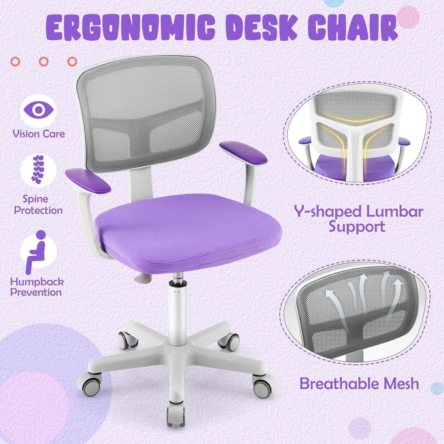 Kids Desk Chair Height Adjustable 16 To 21 Inches Violet