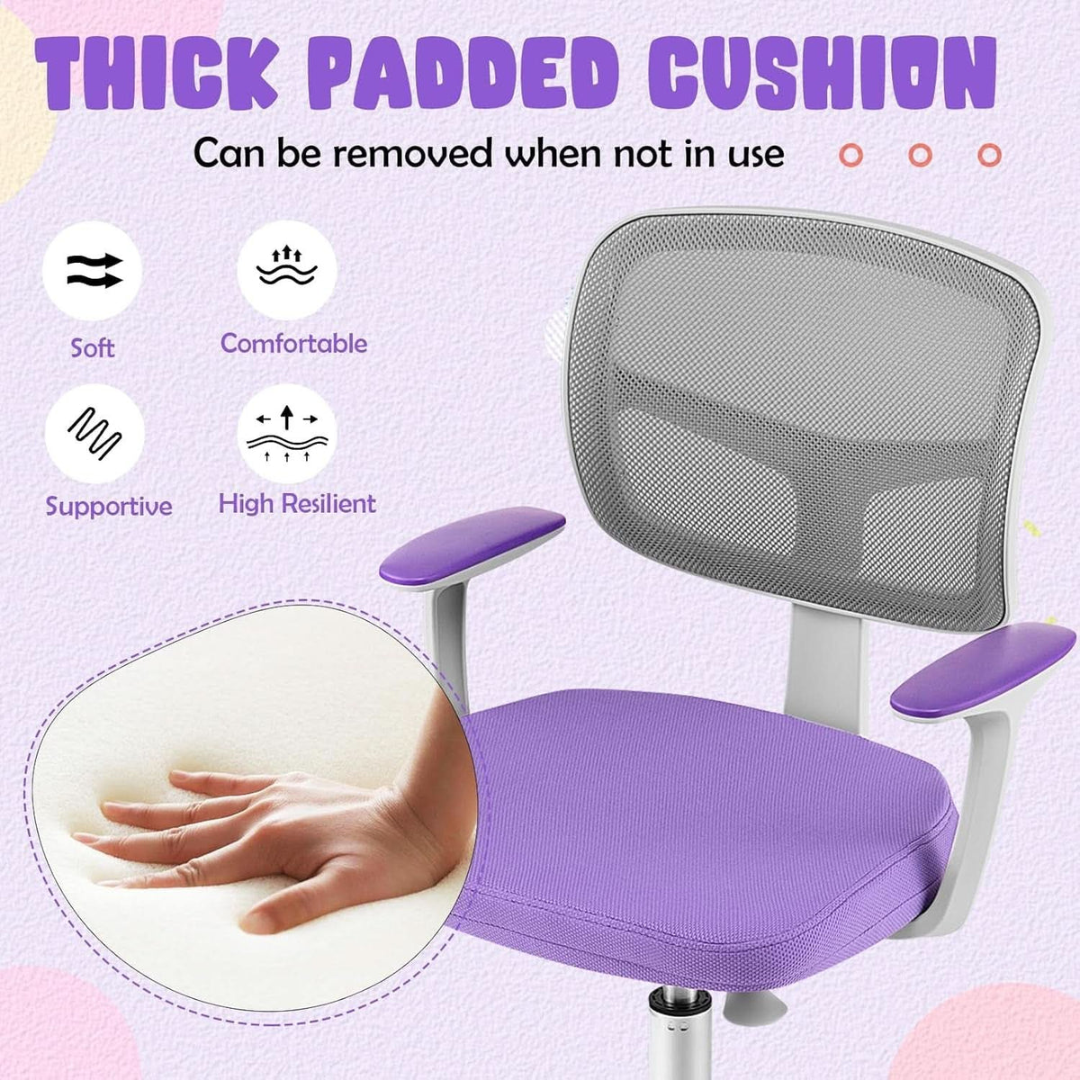 Kids Desk Chair Height Adjustable 16 To 21 Inches Violet
