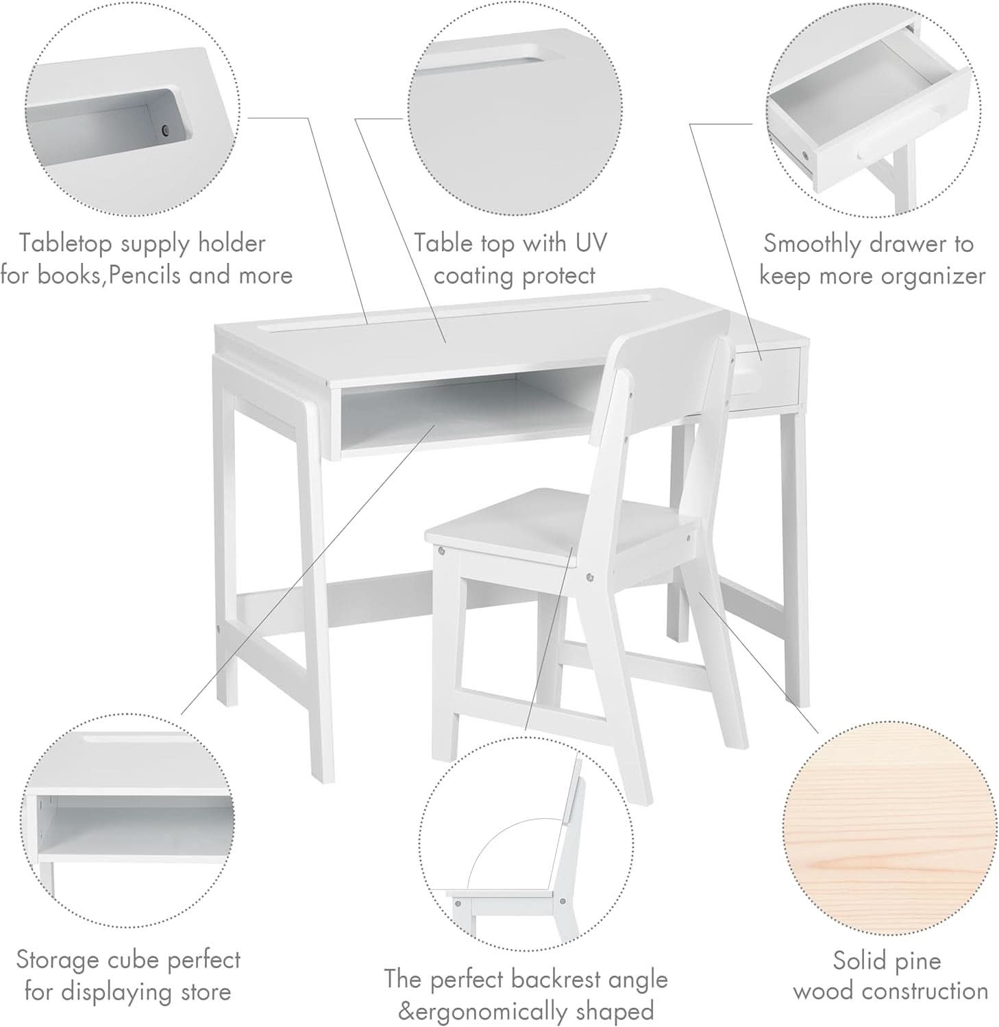 Kids Desk and Chair Set With Storage Drawers for Study