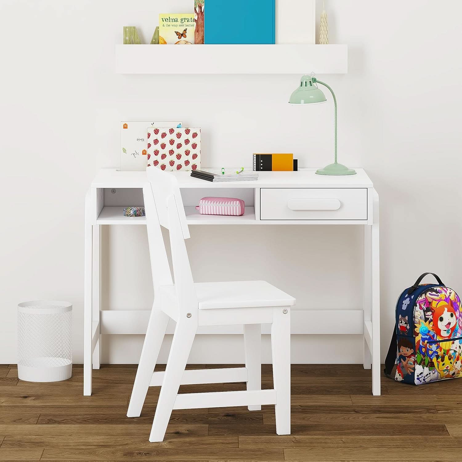 Kids Desk and Chair Set With Storage Drawers for Study