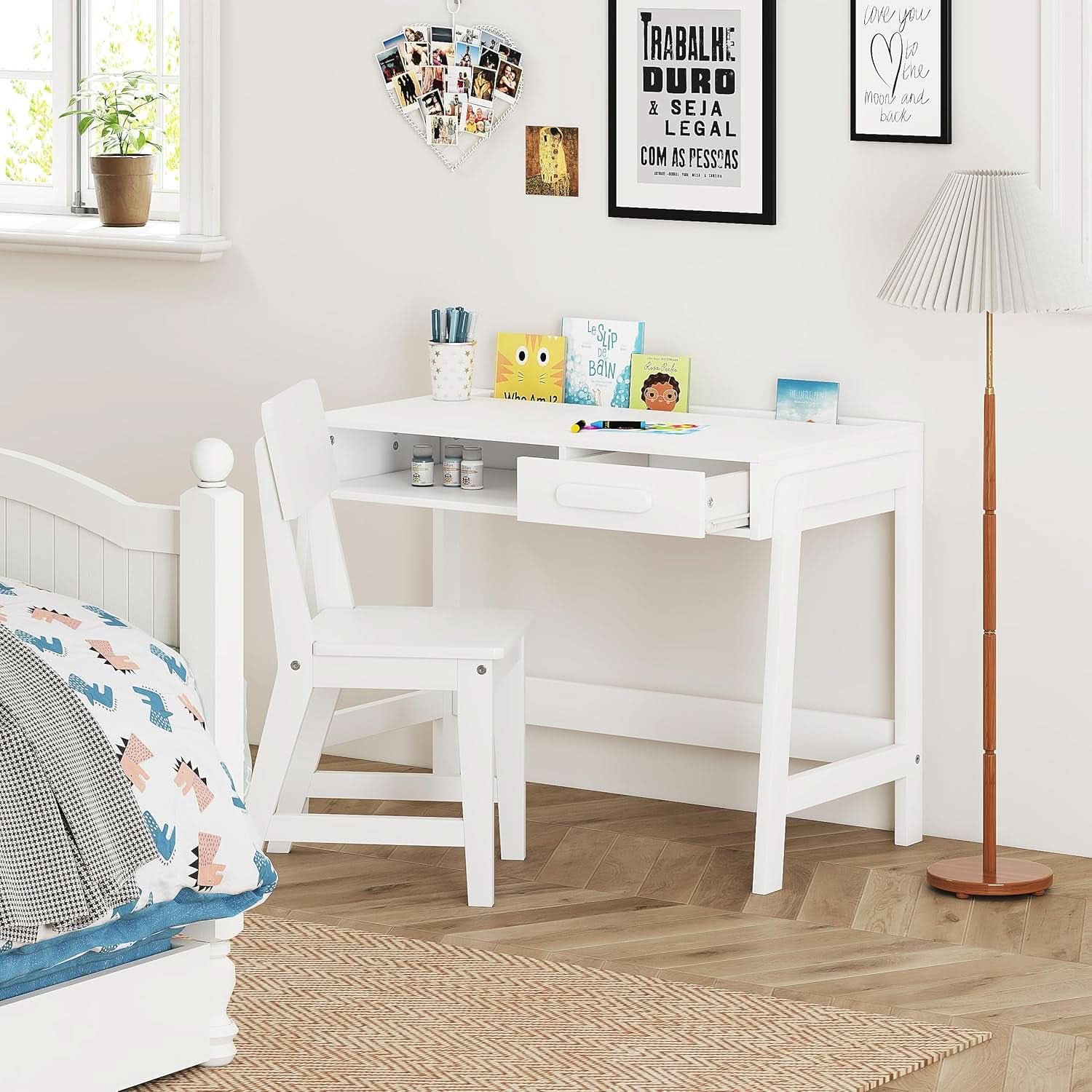 Kids Desk and Chair Set With Storage Drawers for Study