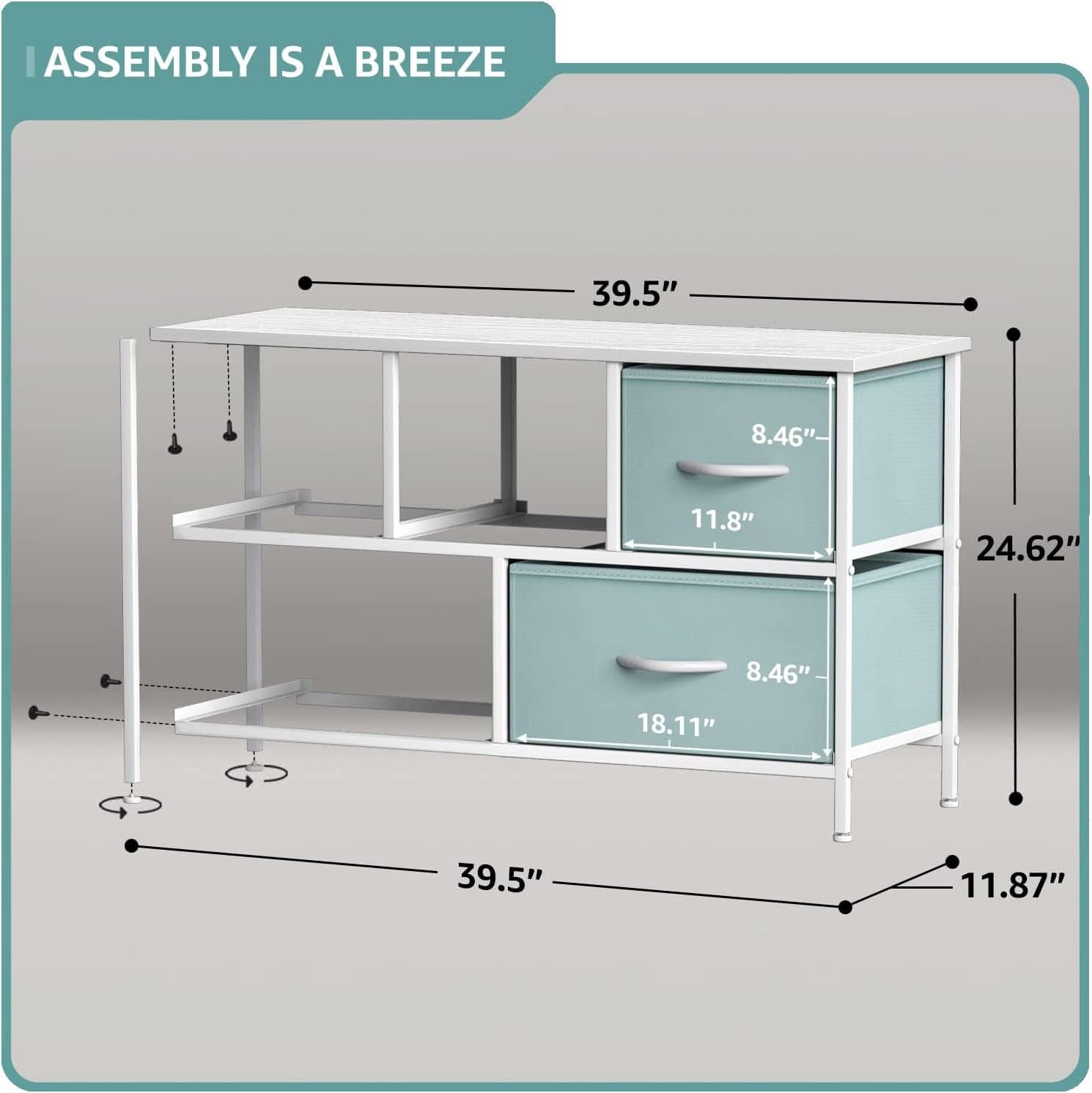 Kids Dresser With 5 Drawers, Pastel Aqua, Steel Frame