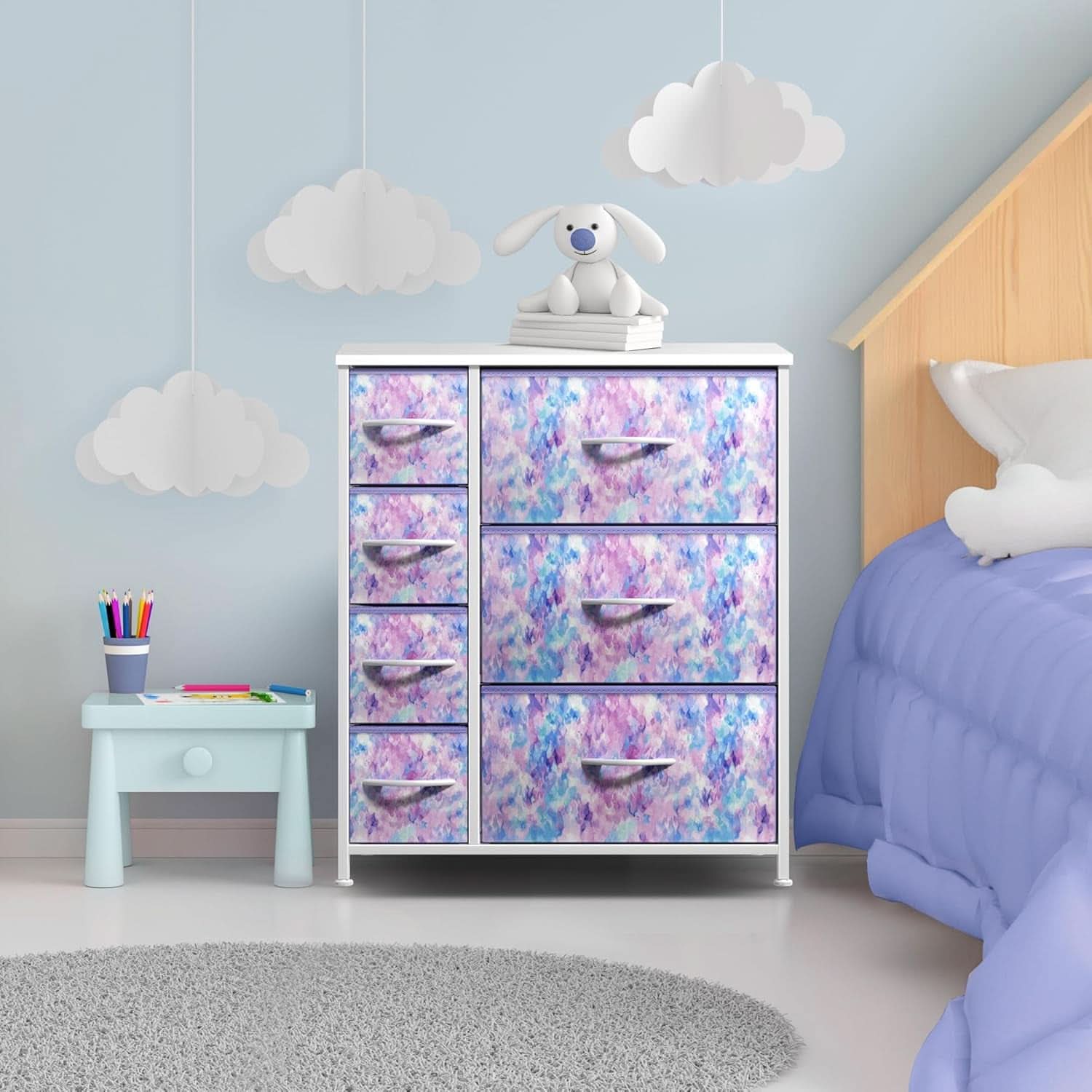 Kids Dresser With 7 Drawers And Fabric Bins Included