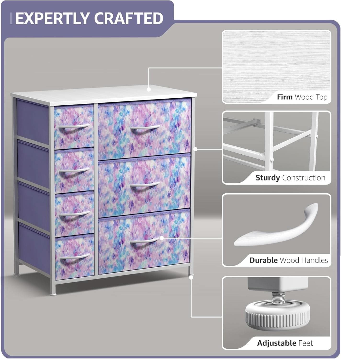 Kids Dresser With 7 Drawers And Fabric Bins Included
