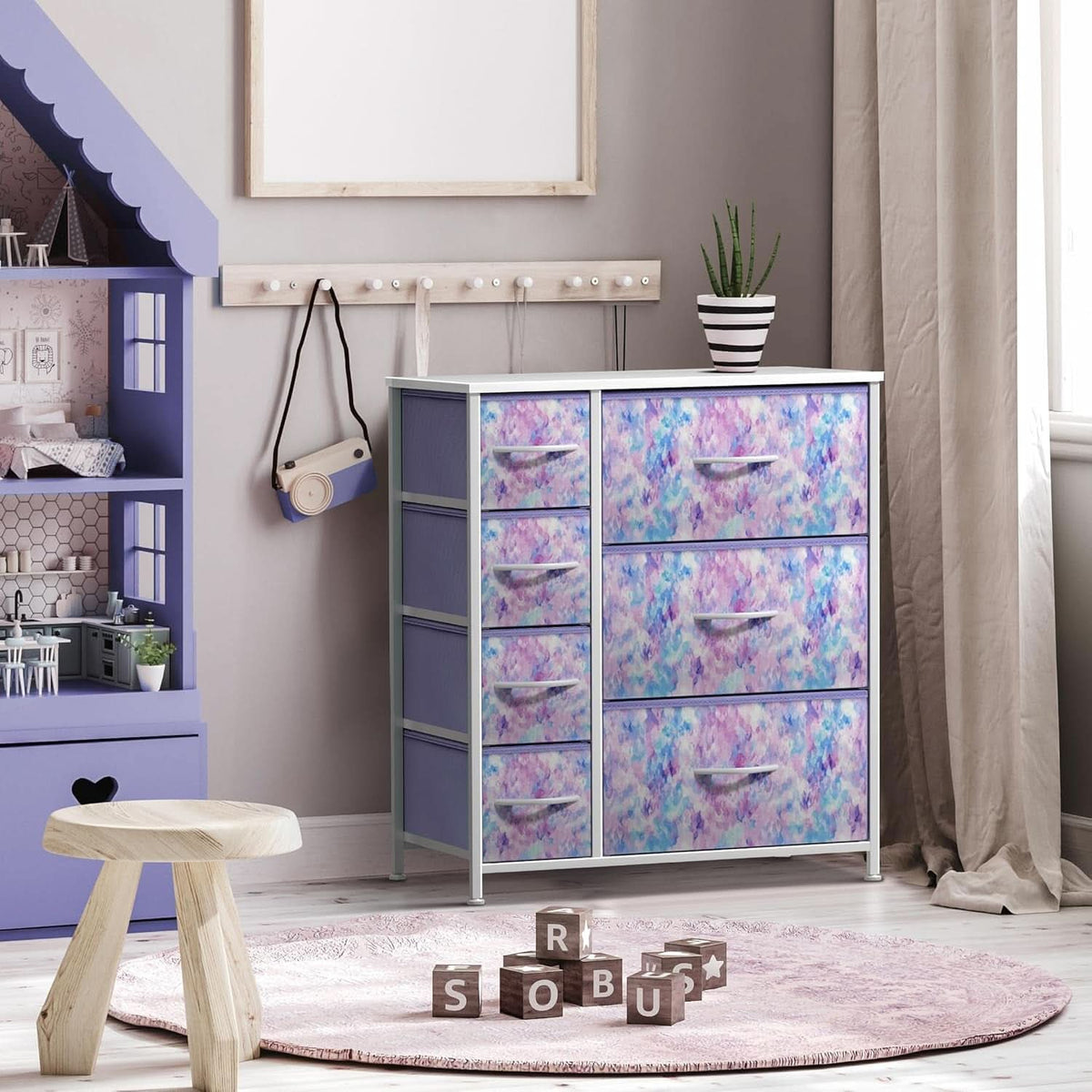 Kids Dresser With 7 Drawers And Fabric Bins Included