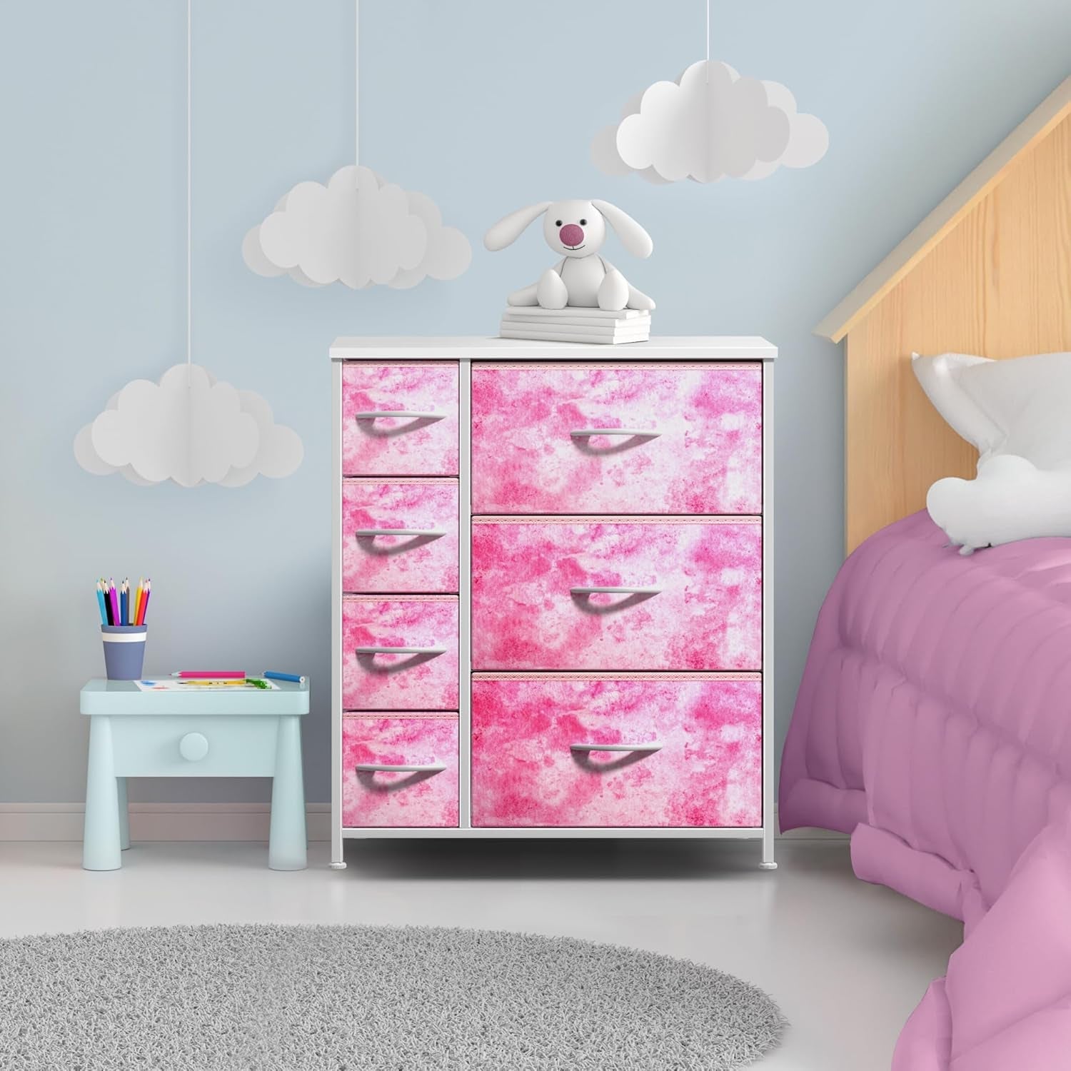 Kids Dresser With 7 Drawers And Steel Frame And Wood Top