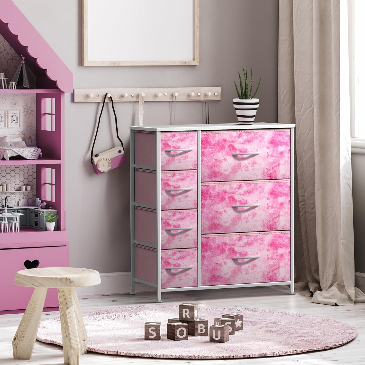 Kids Dresser With 7 Drawers And Steel Frame And Wood Top