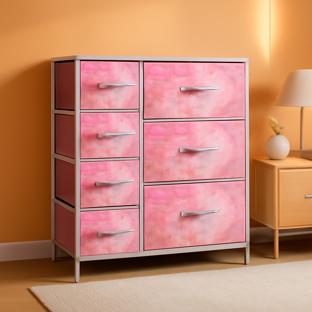 Kids Dresser With 7 Drawers And Steel Frame And Wood Top