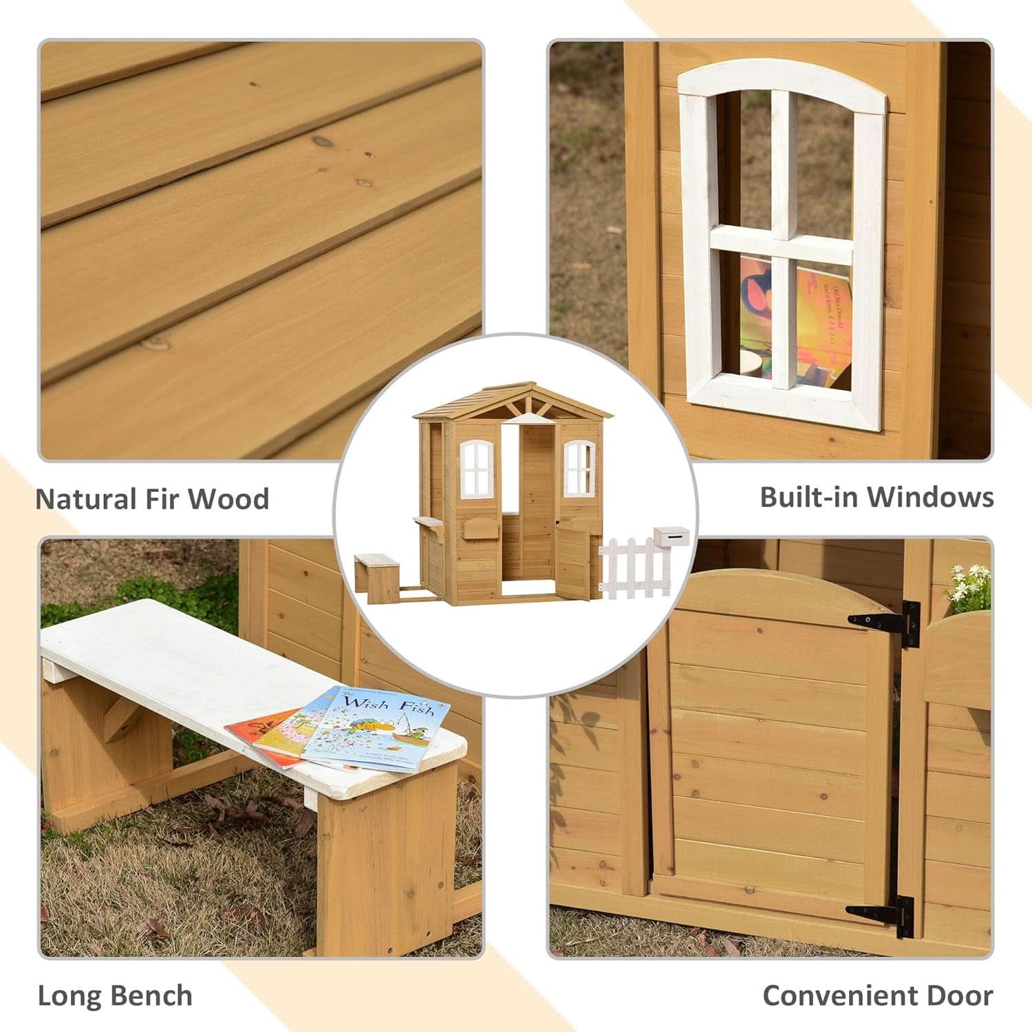 Kids Outdoor Wood Playhouse With Working Door And Windows