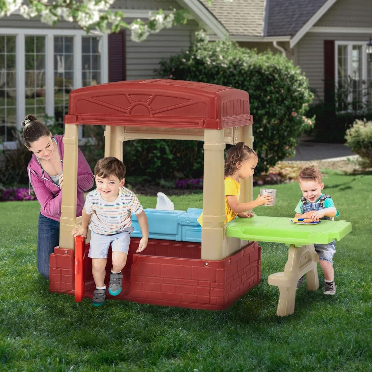 Kids Picnic Cottage Playhouse With Kitchen And Picnic Table