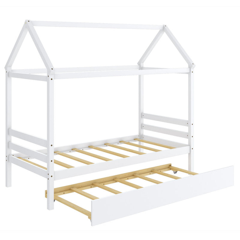 Kids Platform Bed Frame With House Design And Roof