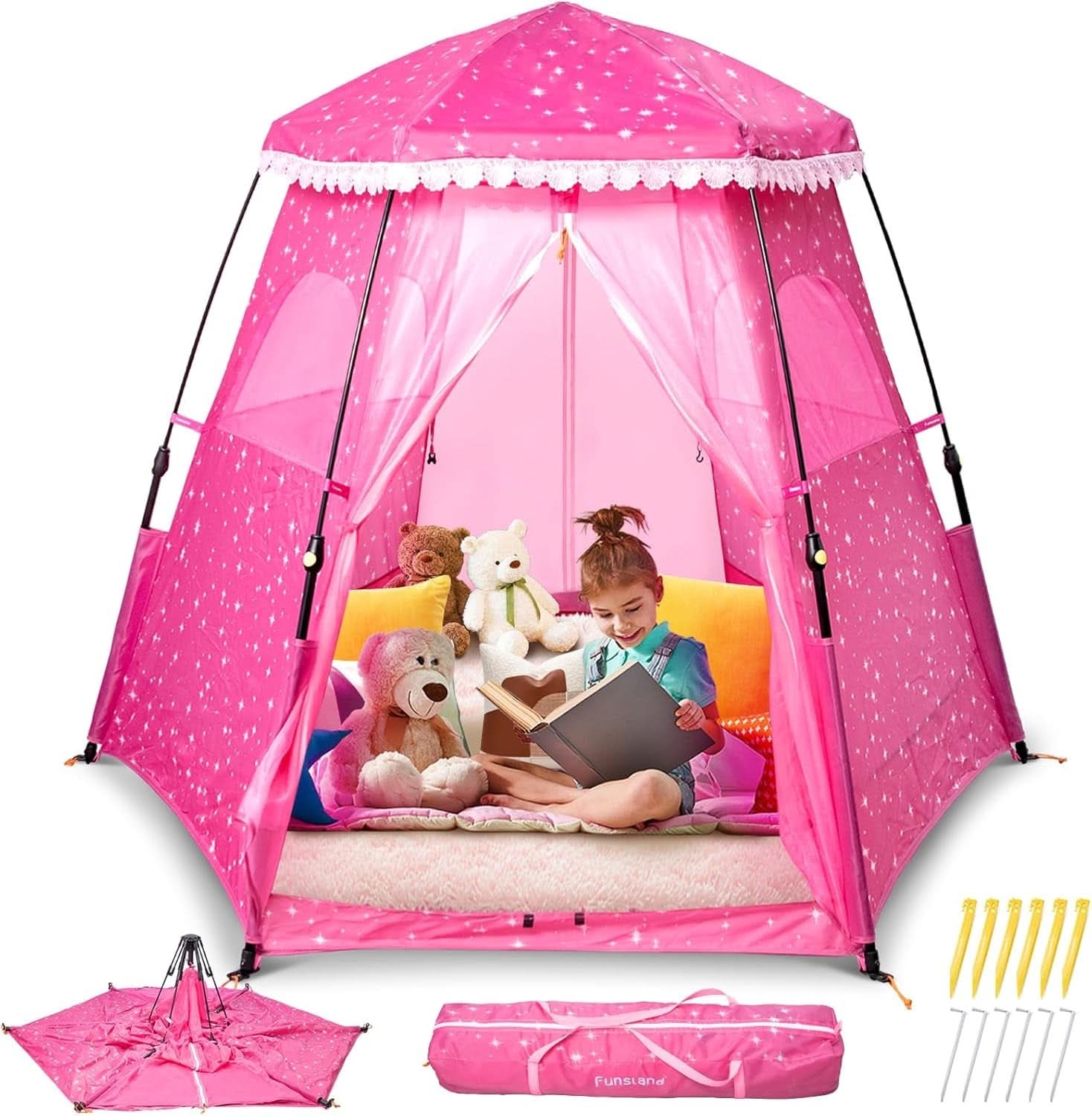 Kids Pop Up Play Tent 78x66 Inch Princess Castle Playhouse