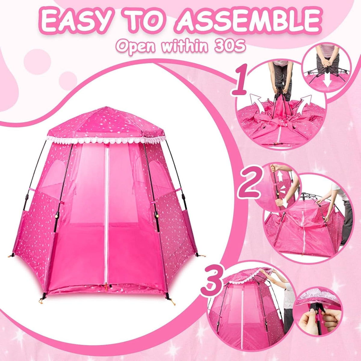Kids Pop Up Play Tent 78x66 Inch Princess Castle Playhouse