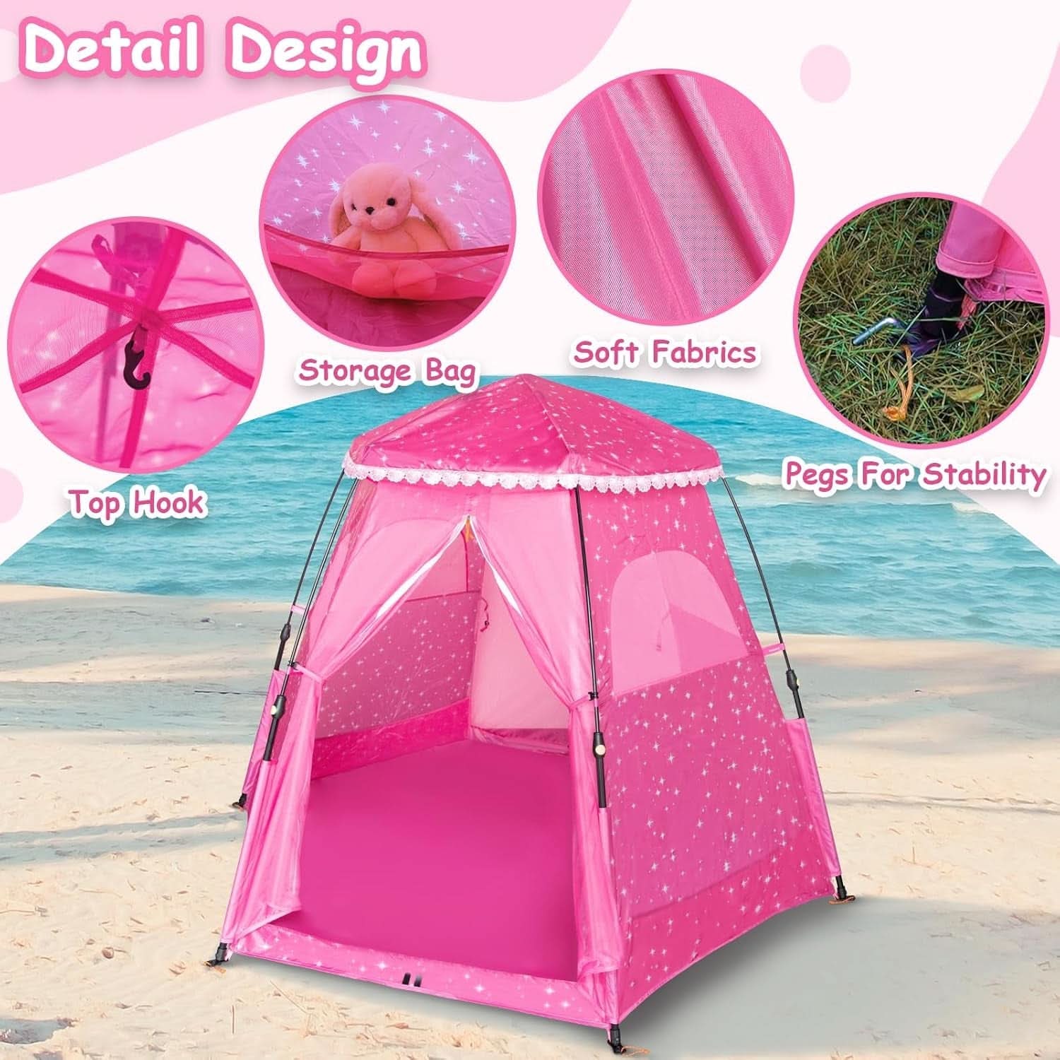 Kids Pop Up Play Tent 78x66 Inch Princess Castle Playhouse