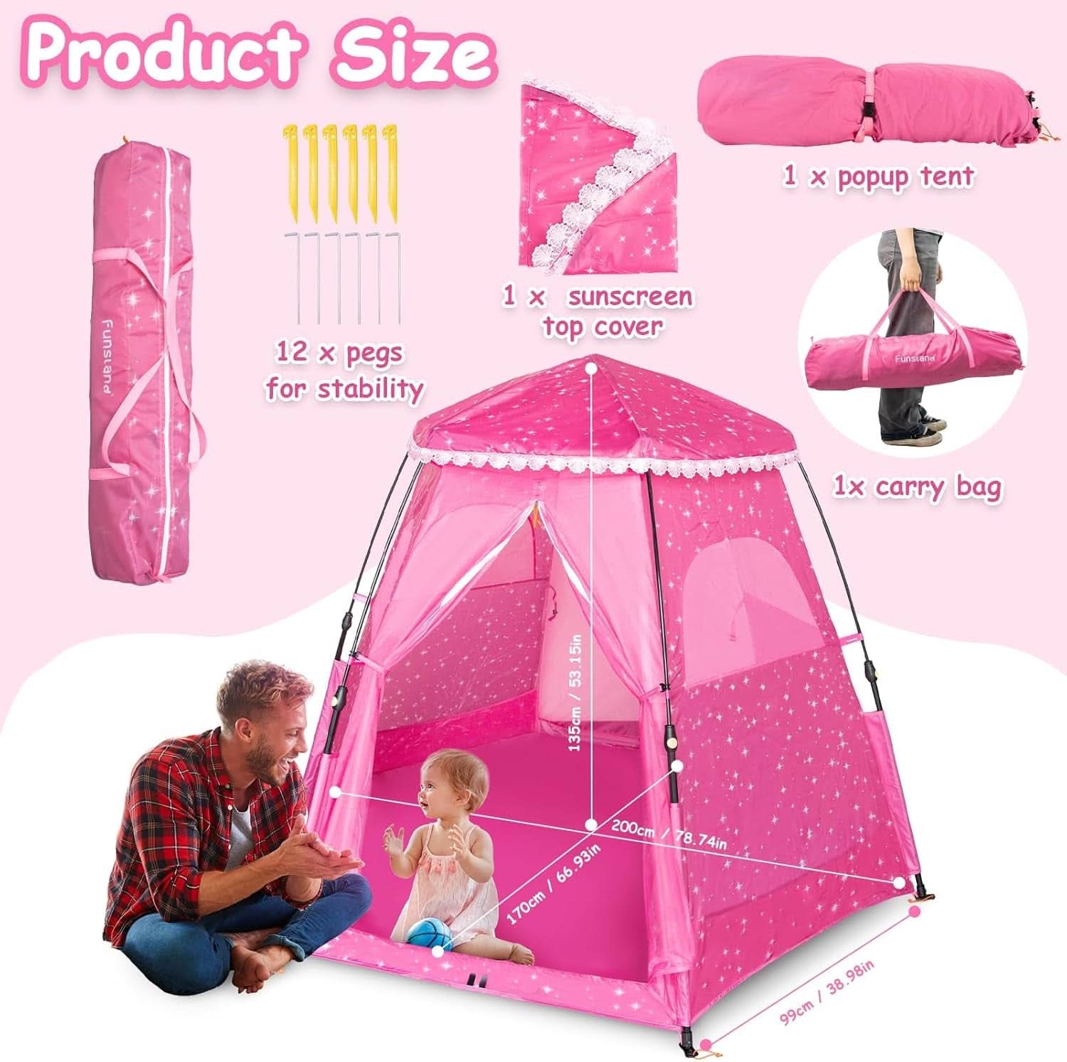 Kids Pop Up Play Tent 78x66 Inch Princess Castle Playhouse