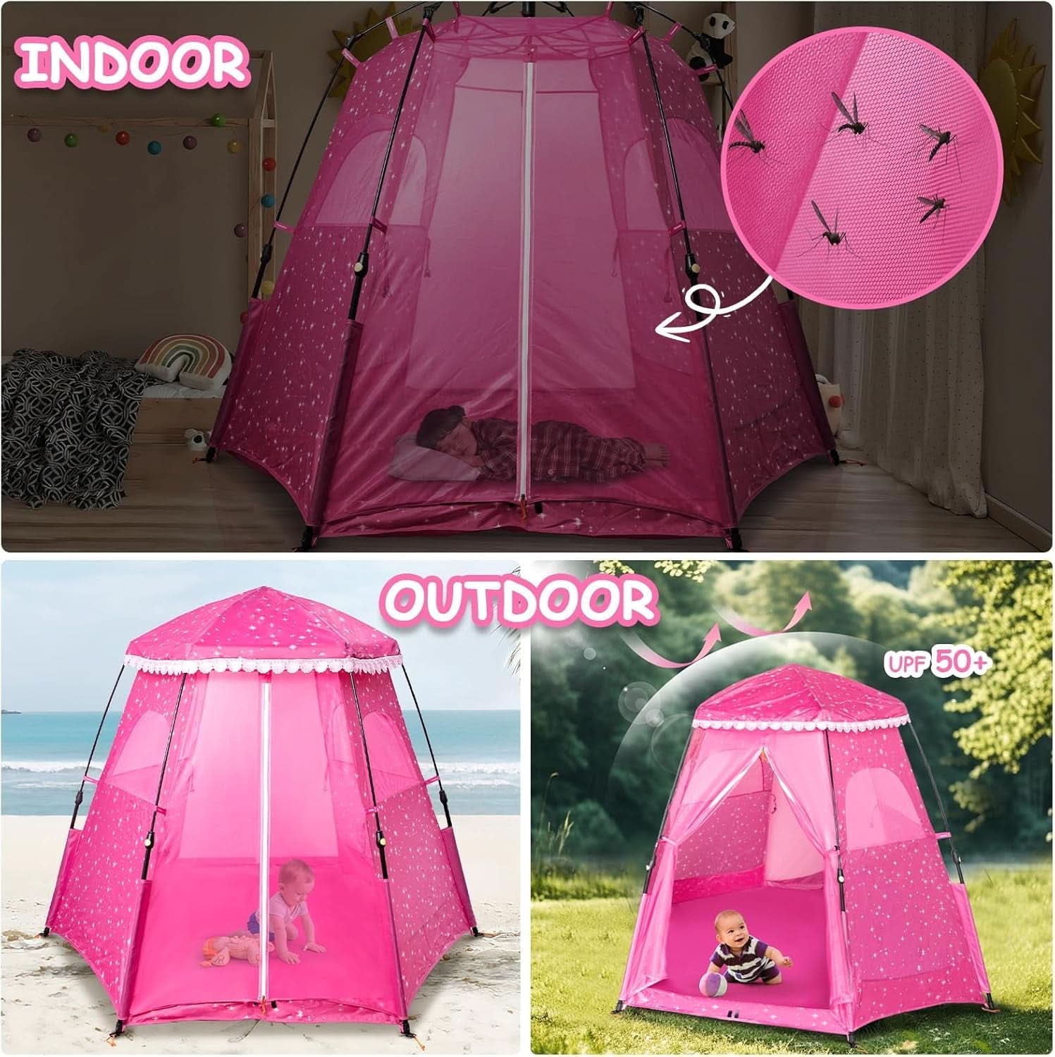 Kids Pop Up Play Tent 78x66 Inch Princess Castle Playhouse