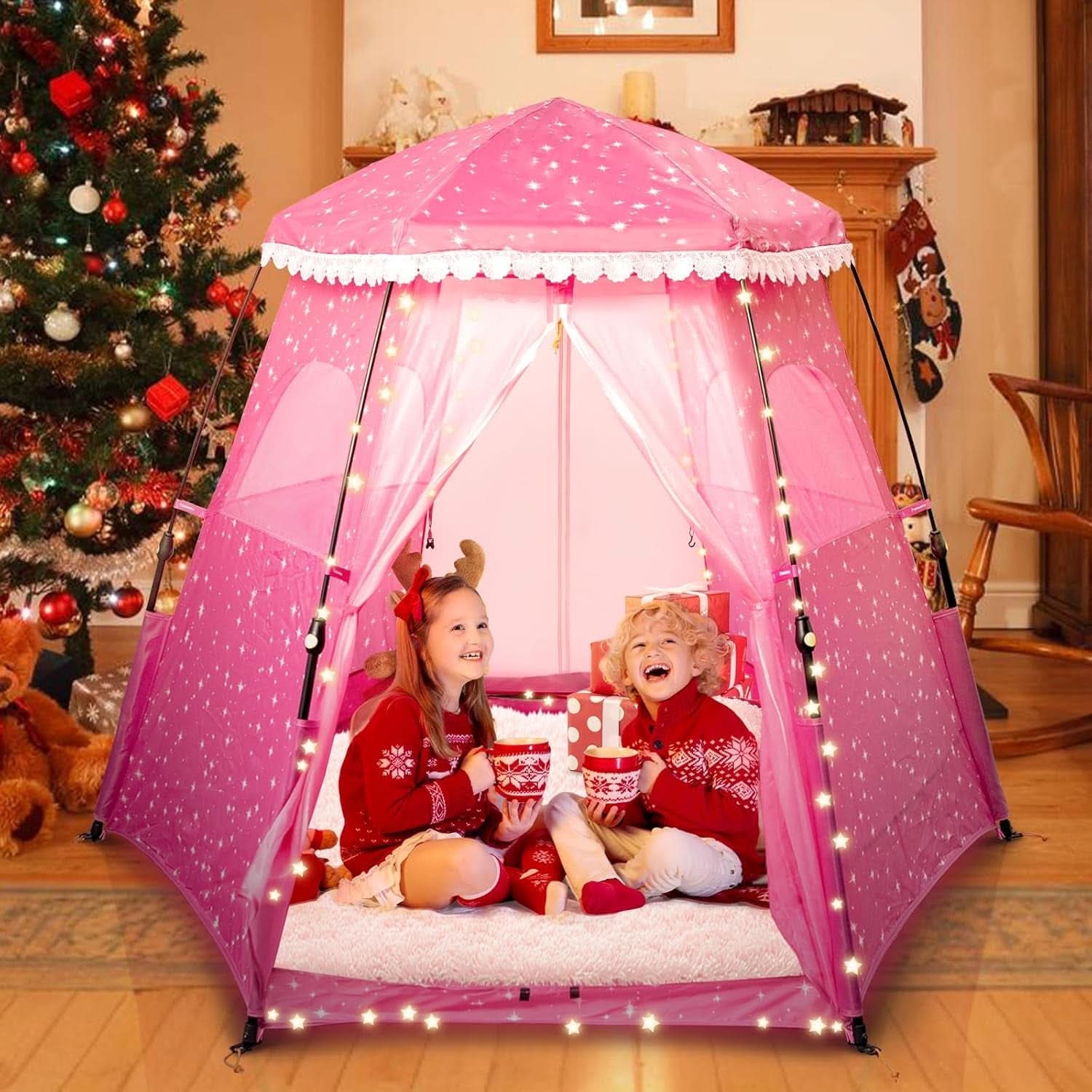Kids Pop Up Play Tent 78x66 Inch Princess Castle Playhouse