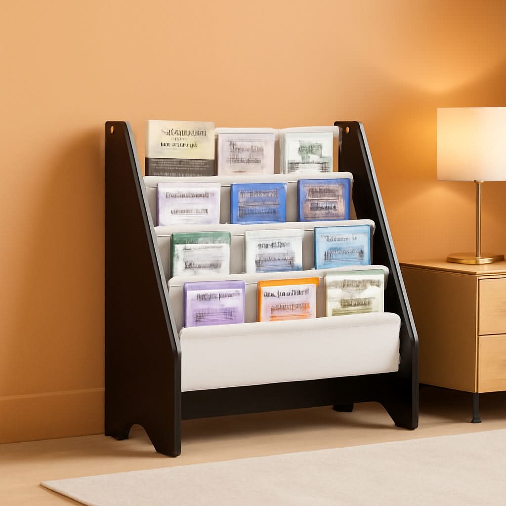 Kids Sling Bookshelf Espresso With Magazine Rack Organizer For Kids Room