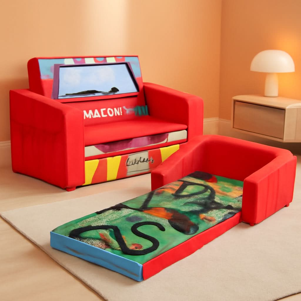 Kids Sofa Bed Flip Open 2in1 Upholstered Couch Red