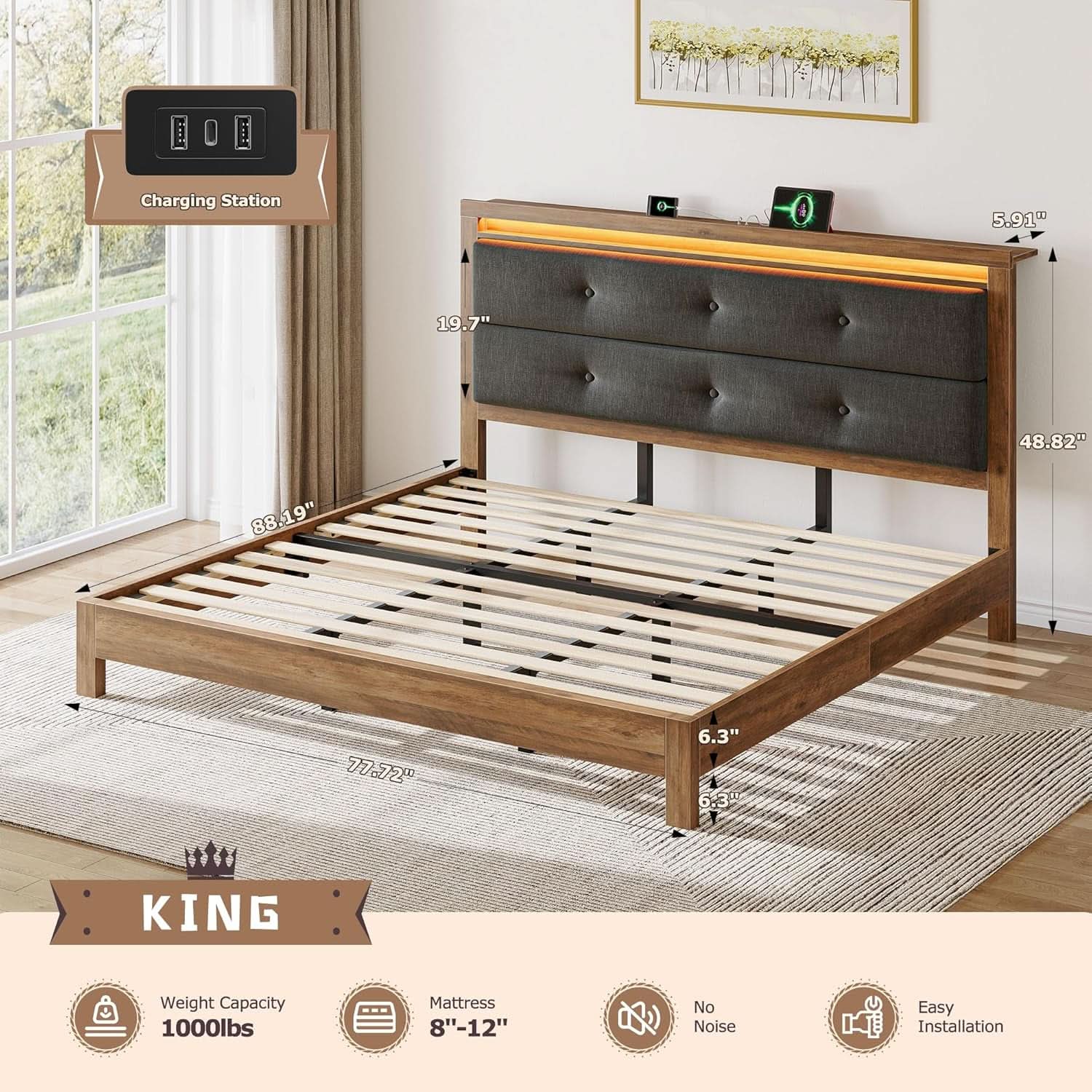 King Size Bed Frame With Integrated Charging Station