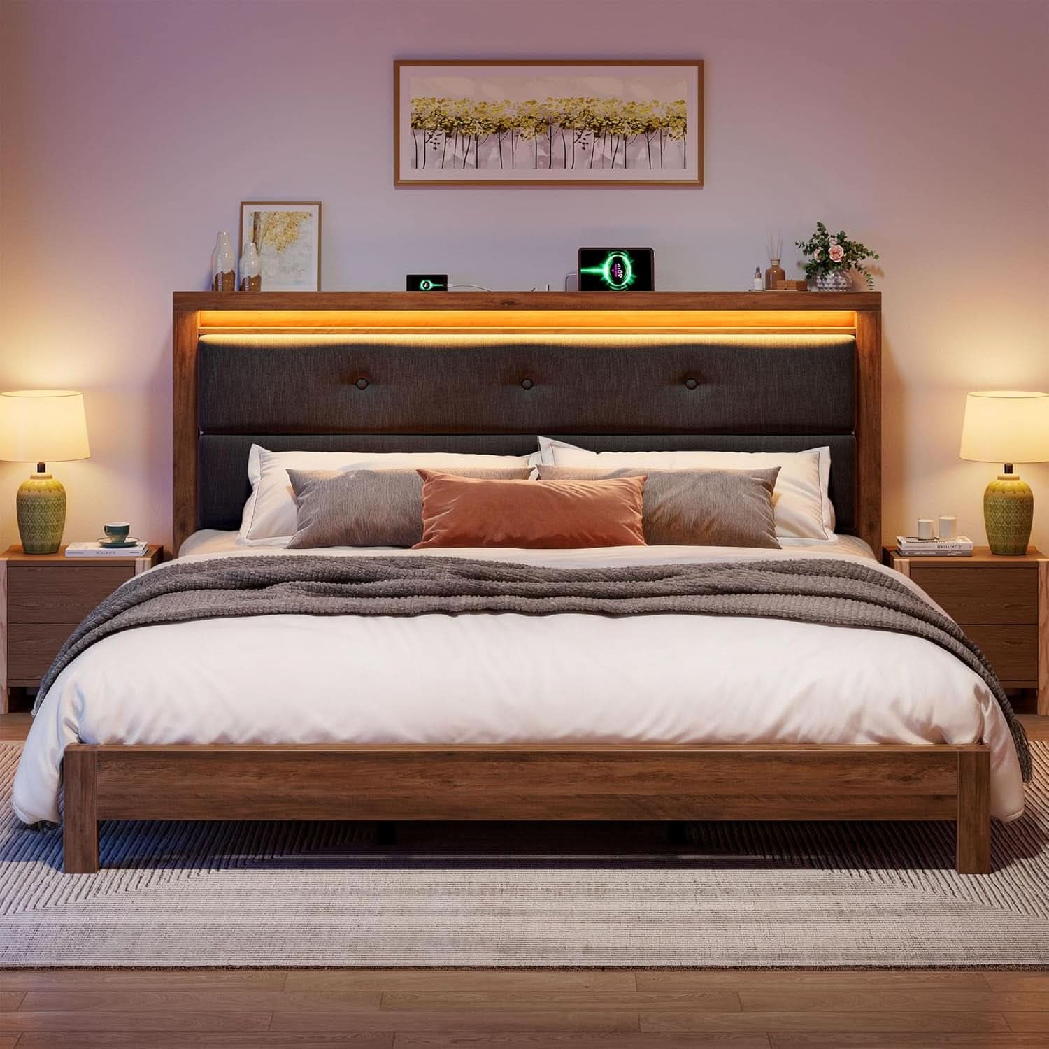 King Size Bed Frame With Integrated Charging Station