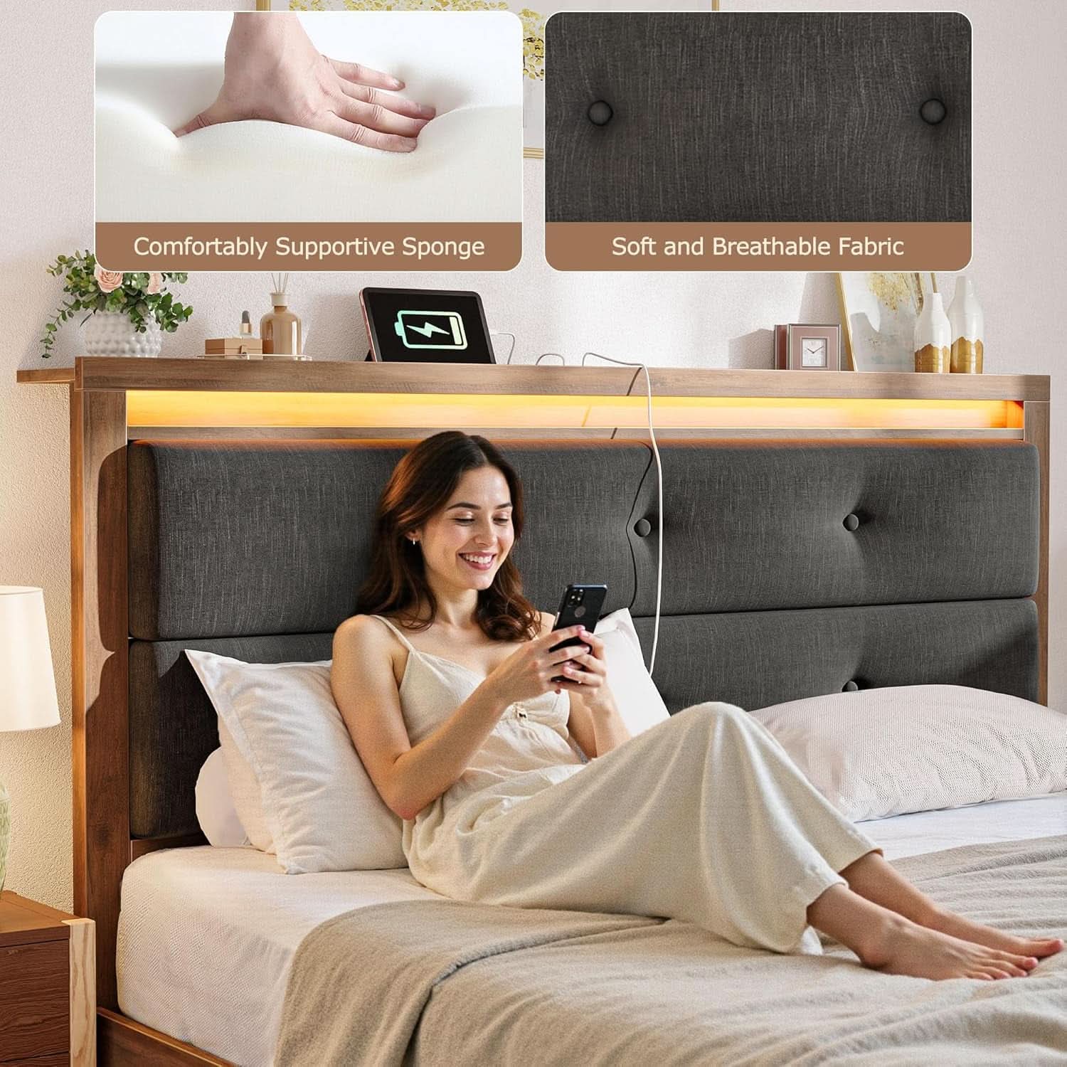 King Size Bed Frame With Integrated Charging Station