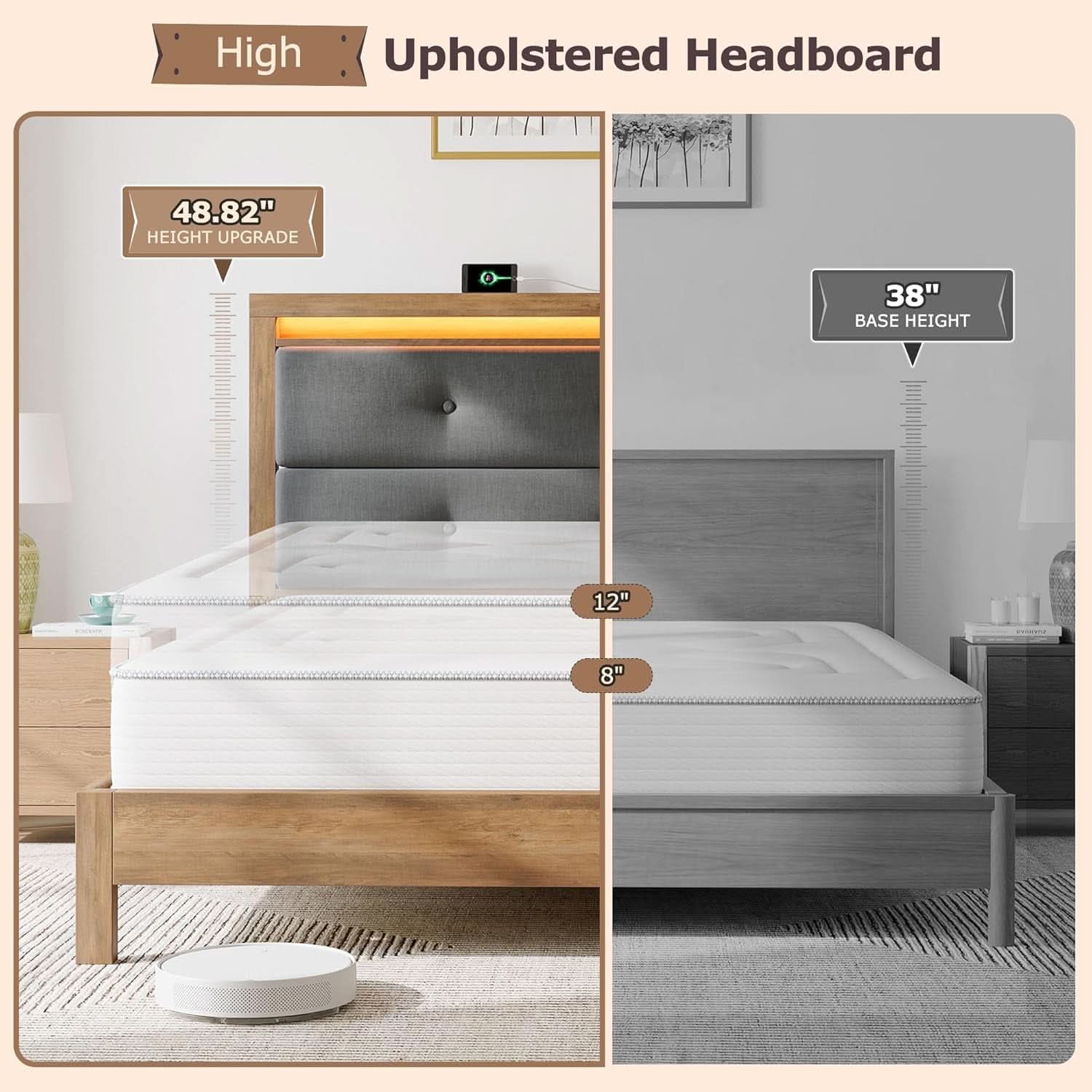 King Size Bed Frame With Integrated Charging Station