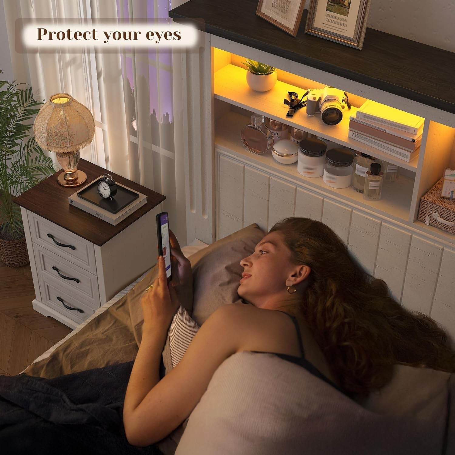 King Size Bed Frame With Storage Drawers And LED Charging Station