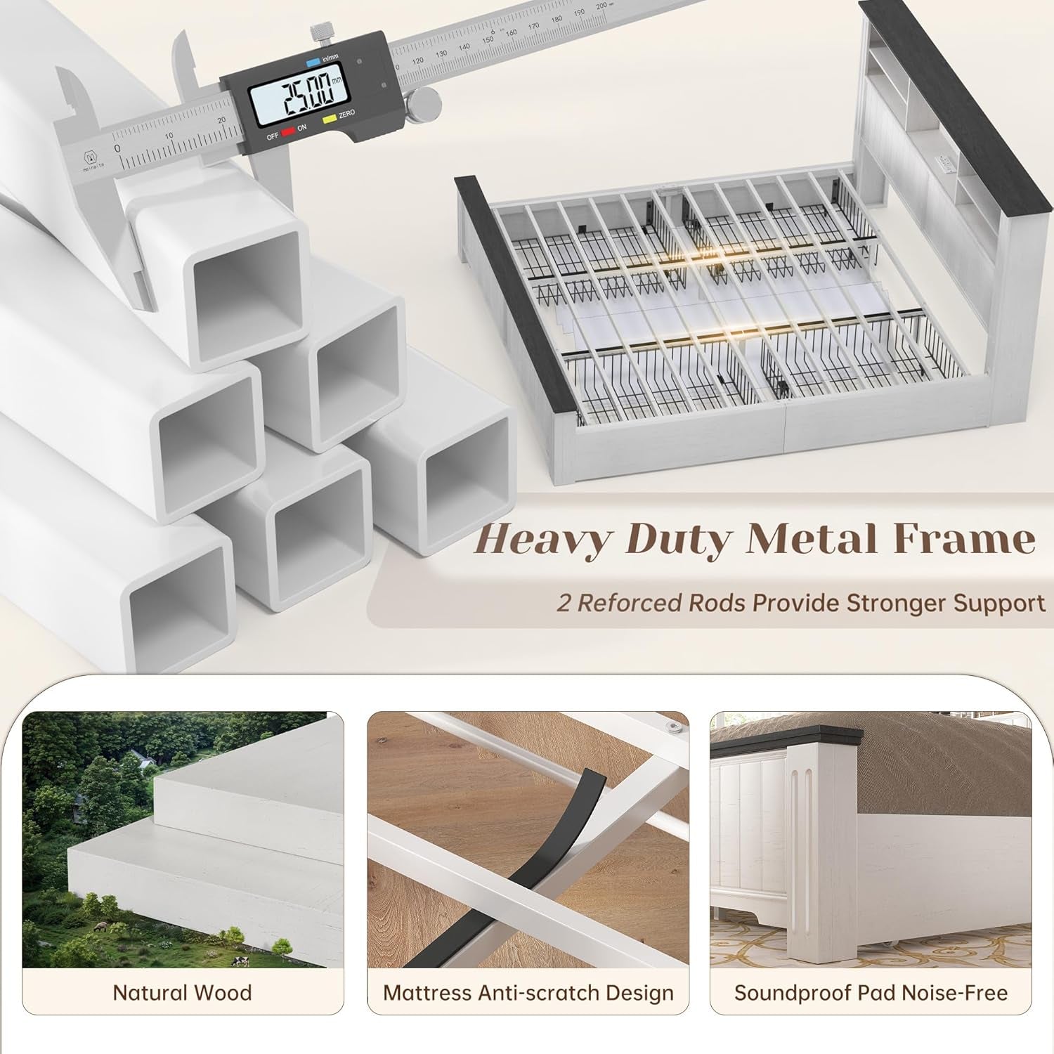 King Size Bed Frame With Storage Drawers And LED Charging Station