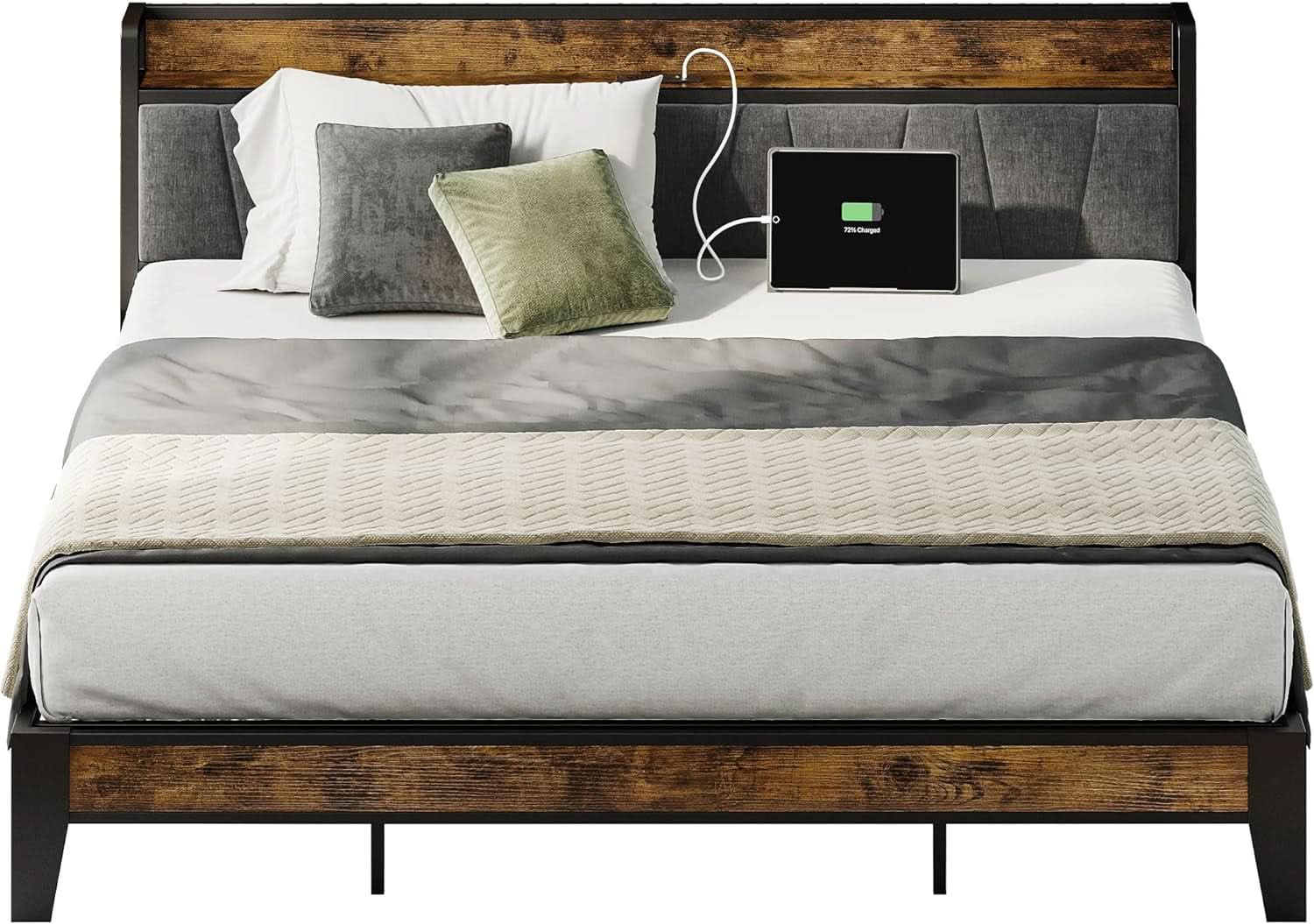 King Size Bed Frame With Storage Headboard And USB Charging Ports