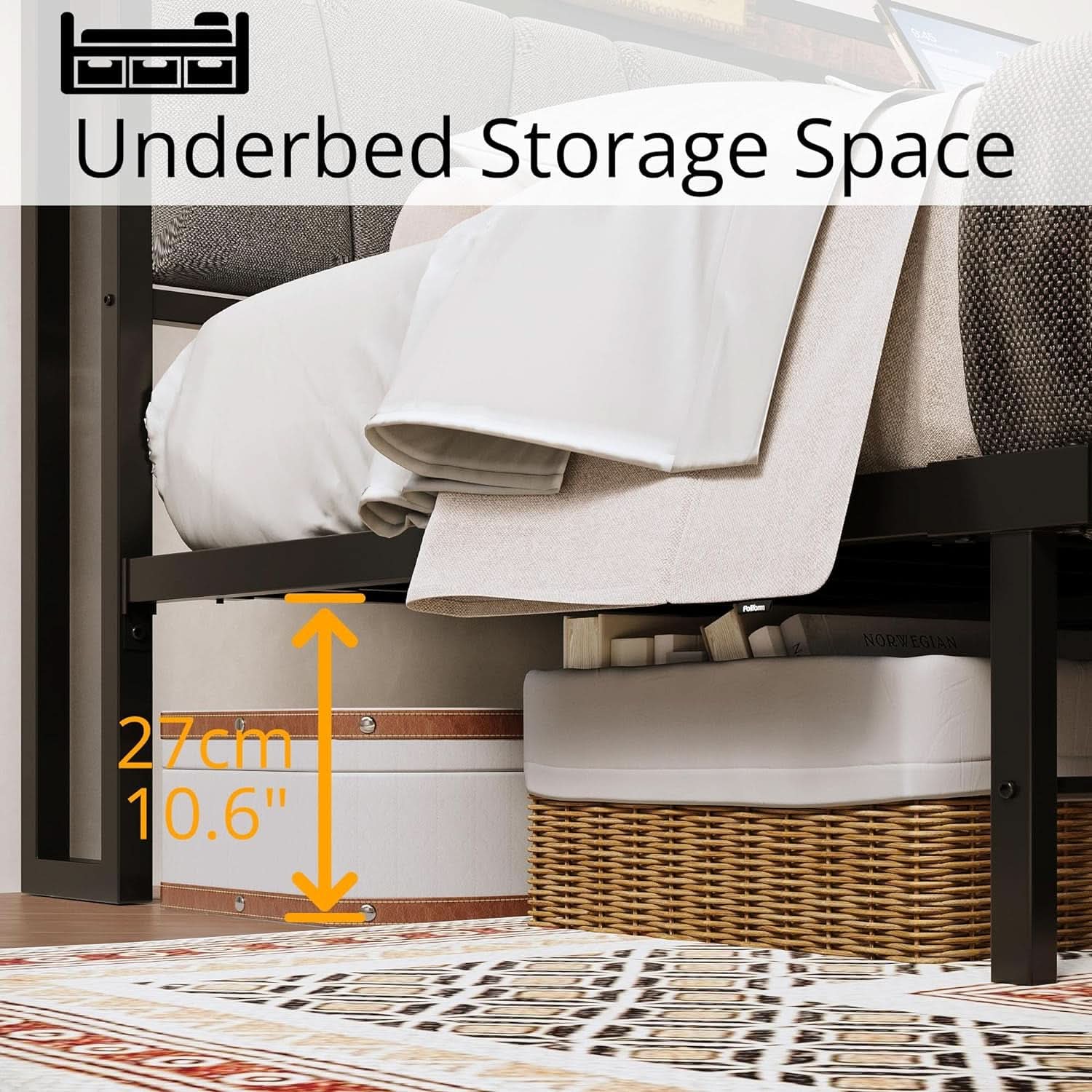 King Size Bed Frame With Storage Headboard And USB Charging Ports
