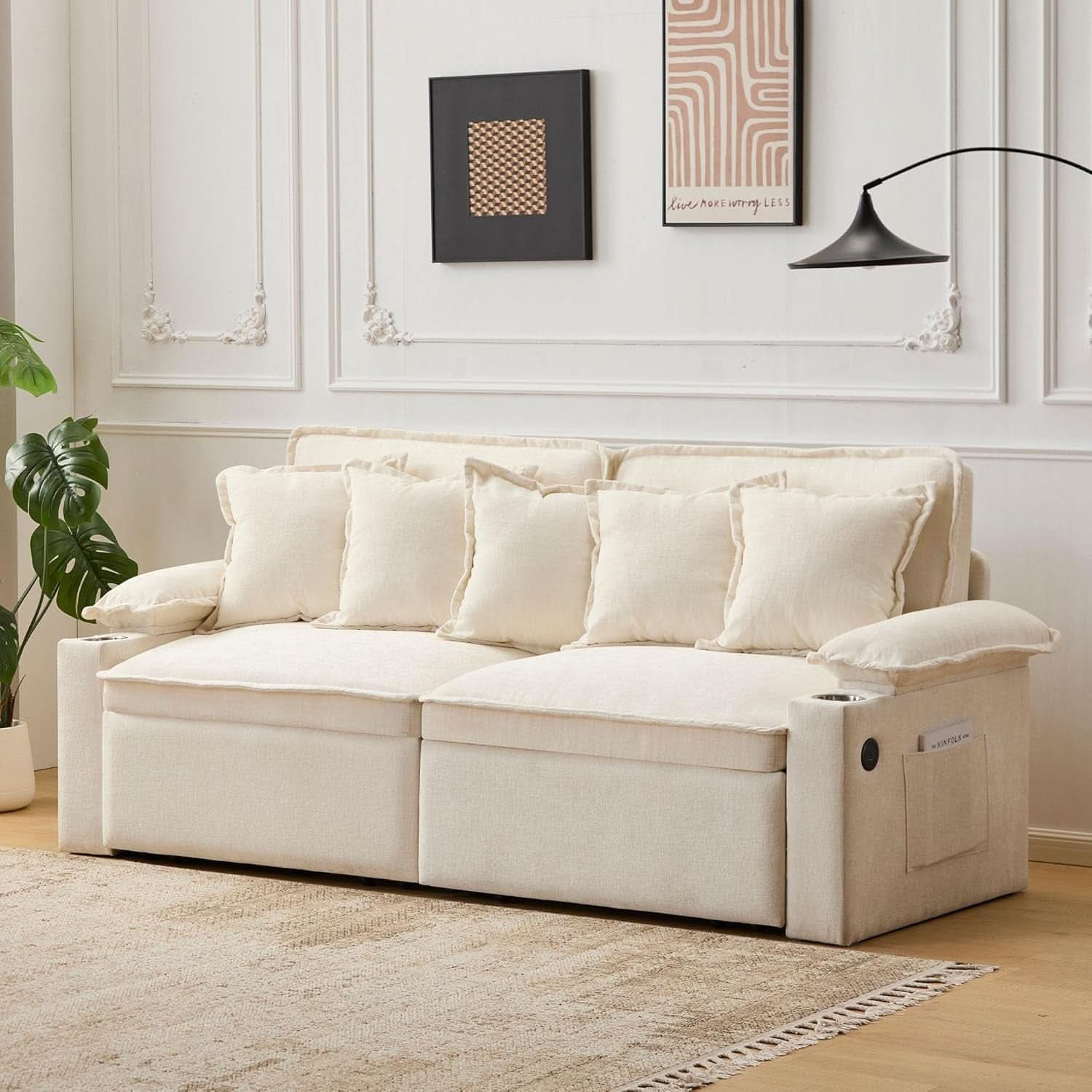 King Size Beige Ultra Luxurious Sleeper Sofa USB Ports Pro