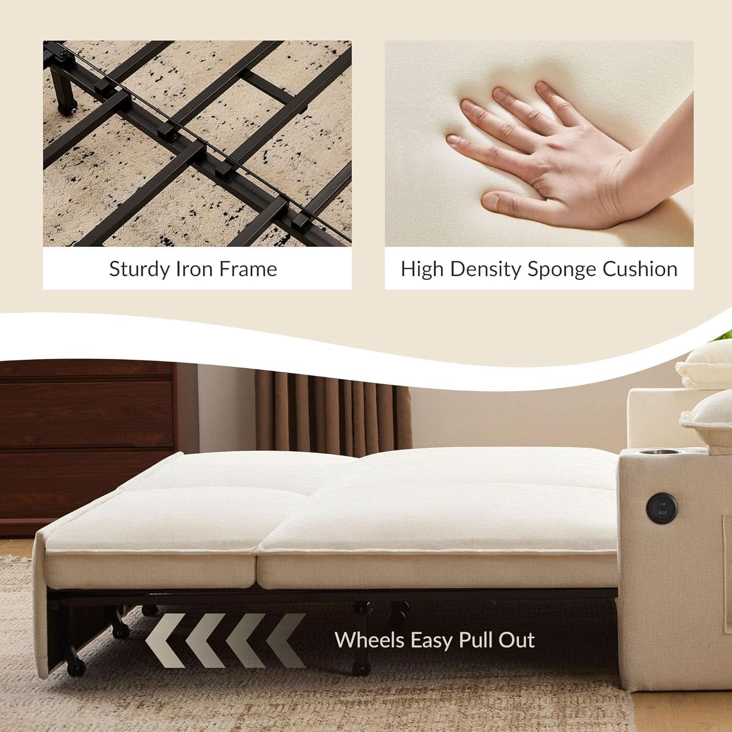 King Size Beige Ultra Luxurious Sleeper Sofa USB Ports Pro