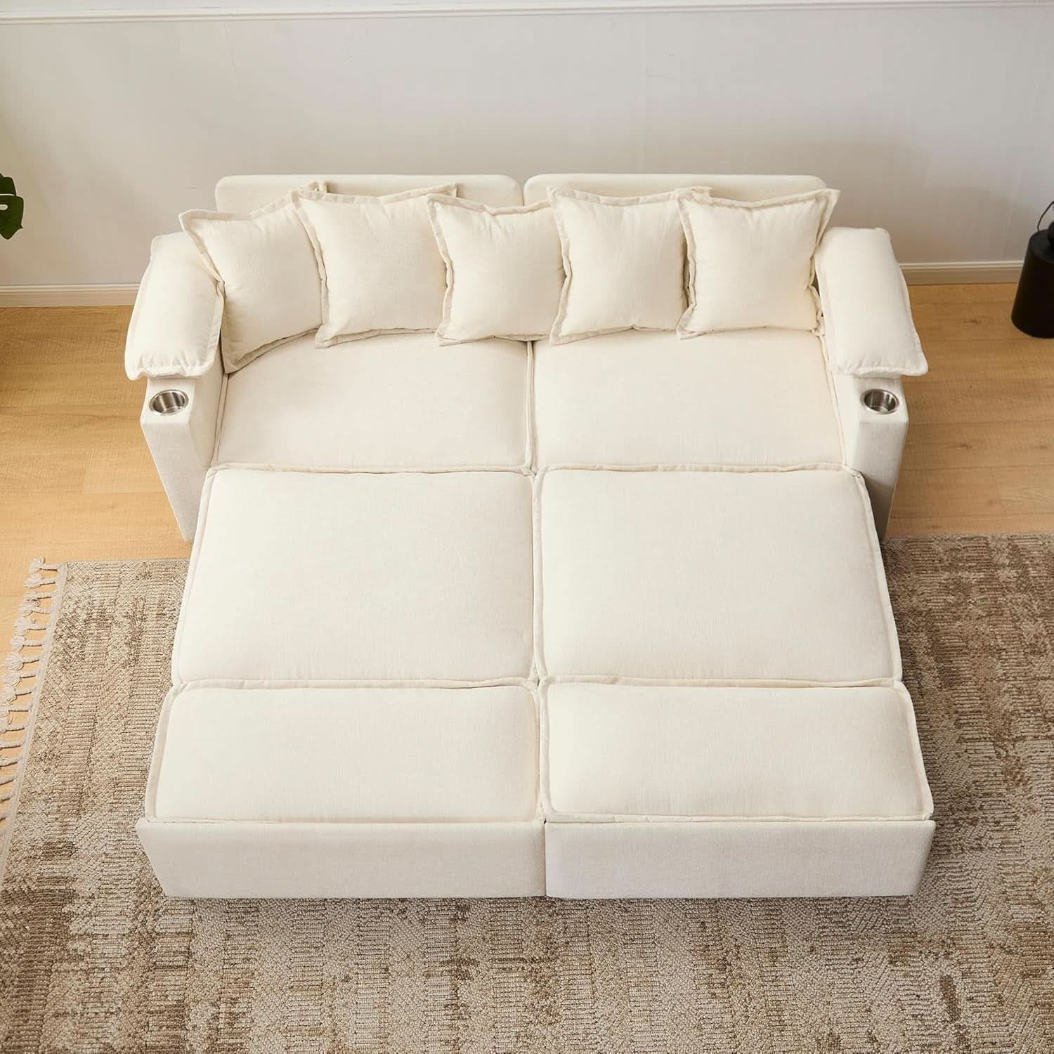 King Size Beige Ultra Luxurious Sleeper Sofa USB Ports Pro