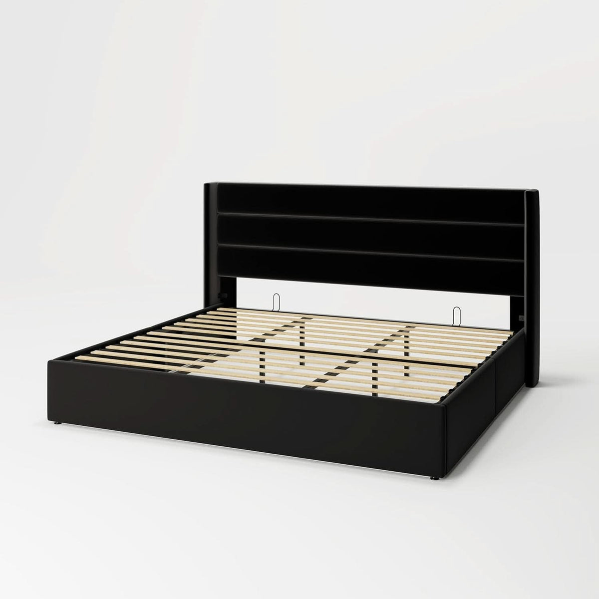 King Size Black Velvet Storage Bed With Hydraulic Lift
