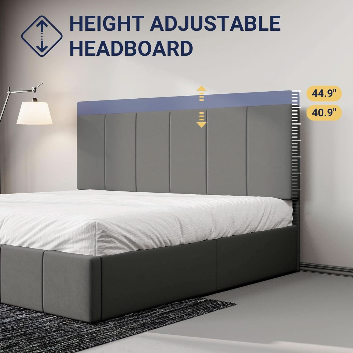 King Size Grey Velvet Upholstered Platform Bed Frame