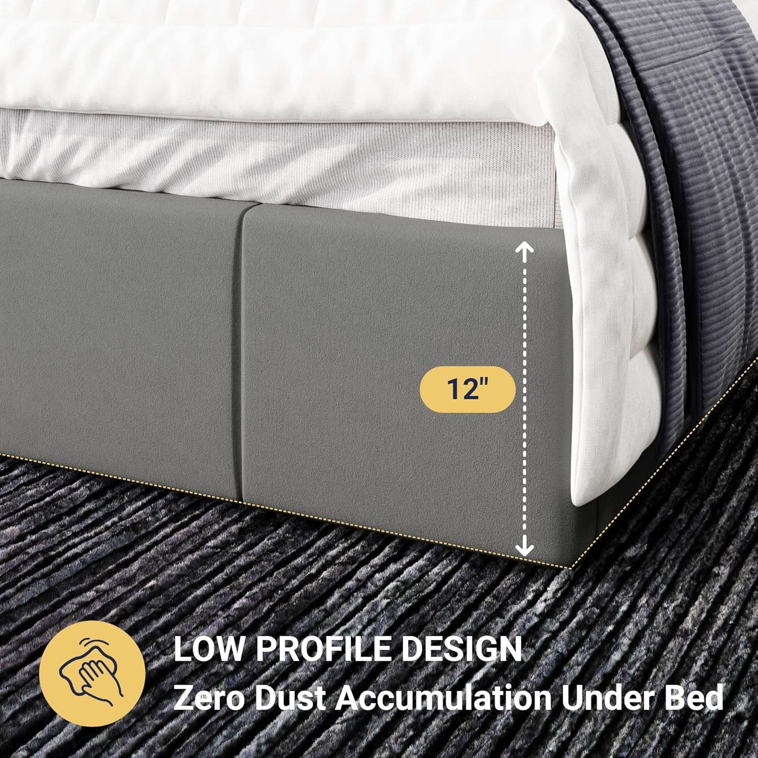 King Size Grey Velvet Upholstered Platform Bed Frame