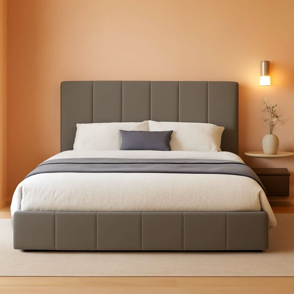 King Size Grey Velvet Upholstered Platform Bed Frame
